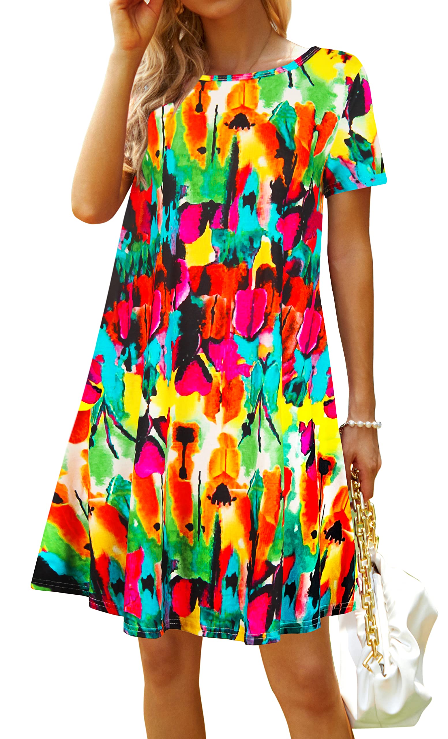 Women's Casual Summer Beach Sundress - Short Sleeve T-Shirt Dress with Pockets | Perfect for Vacation, Pool Party & Outdoor Activities