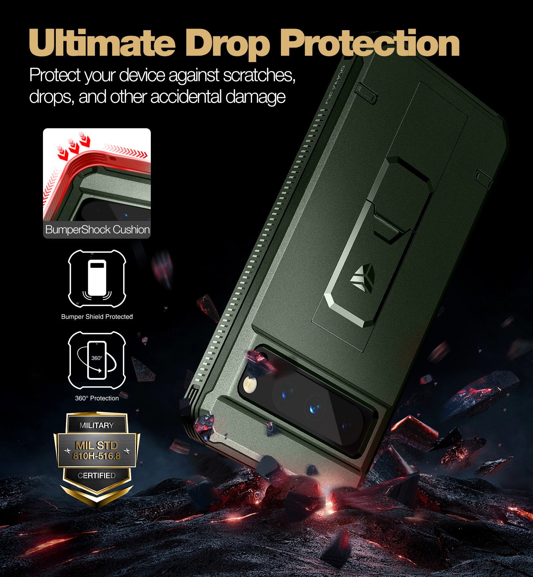 Dexnor Rugged Case for Google Pixel 8 Pro with 2 Pack Screen Protectors, Heavy Duty Shockproof Bumper Cover with Kickstand - Perfect for Outdoor Activities, Work, and Daily Protection