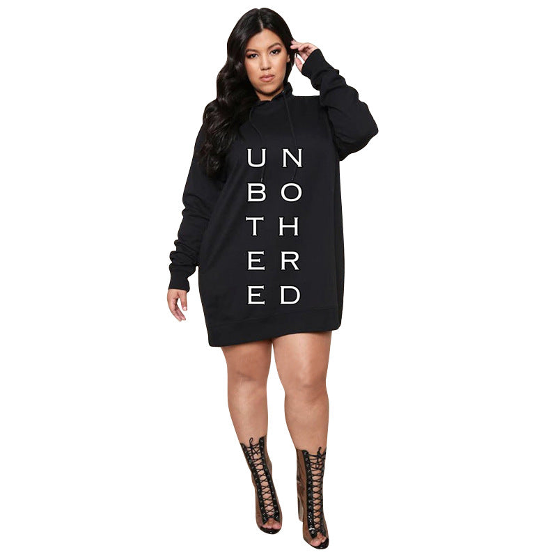 Plus Size Women's Letter Print Hoodie Dress - Casual Loose Mini Sweater Dress for Spring | Lounge Wear, Street Fashion & Everyday Comfort