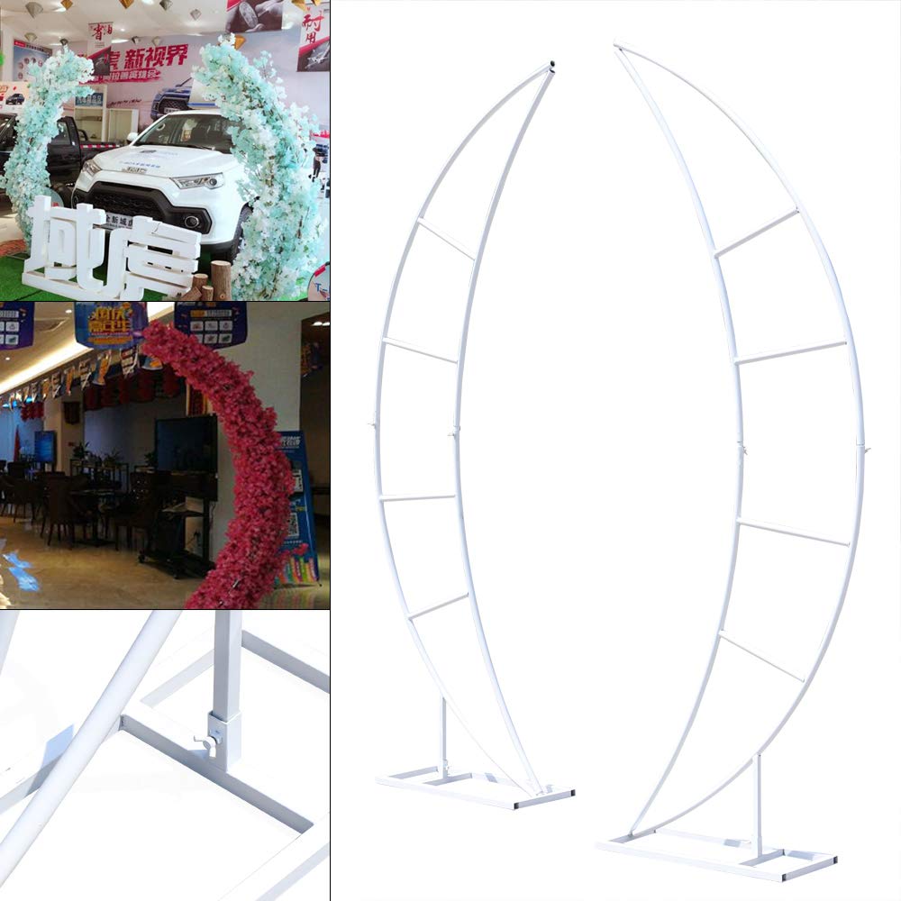 White Metal Wedding Arch Stand - 2PCS Moon Floral Backdrop for Wedding Party & Home Decor
