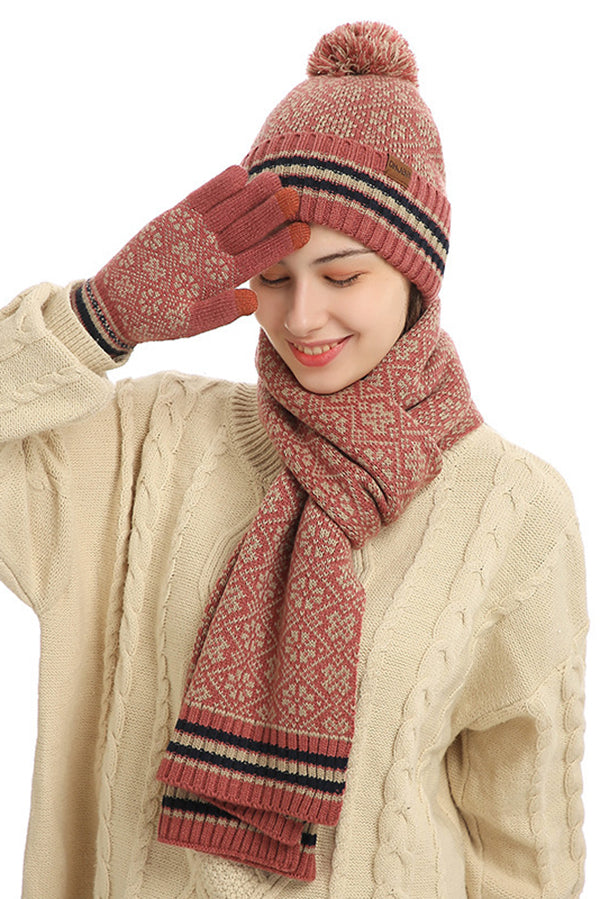 Winter Warm Knitted Hat Scarf Gloves Set for Women & Men - Cozy 3-Piece Accessories for Snow Sports, Skiing, and Cold Weather Outdoors
