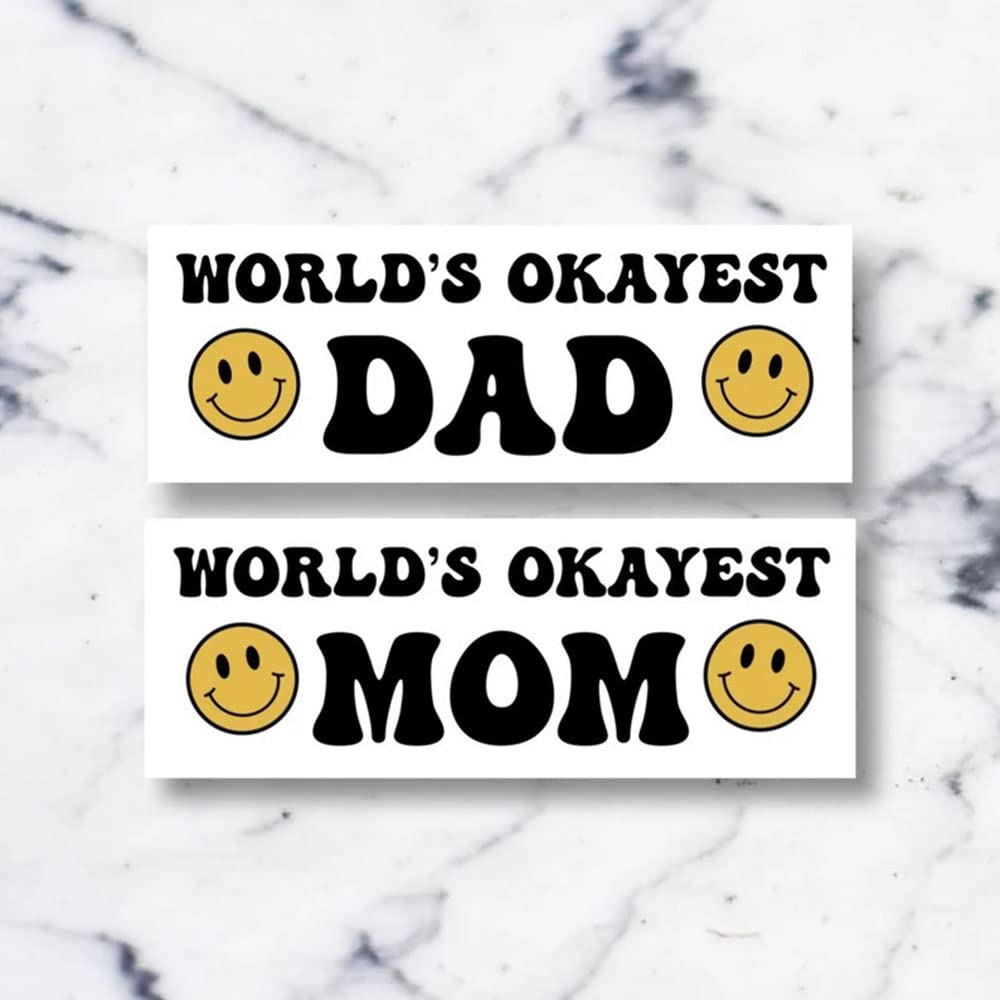 Funny Bumper Stickers for Moms & Dads - World's Okayest Mom & Dad Car Decals - Humorous Parent Stickers for Cars, Laptops & Gifts | Perfect for Father's Day, Mother's Day & Everyday Parenting Humor