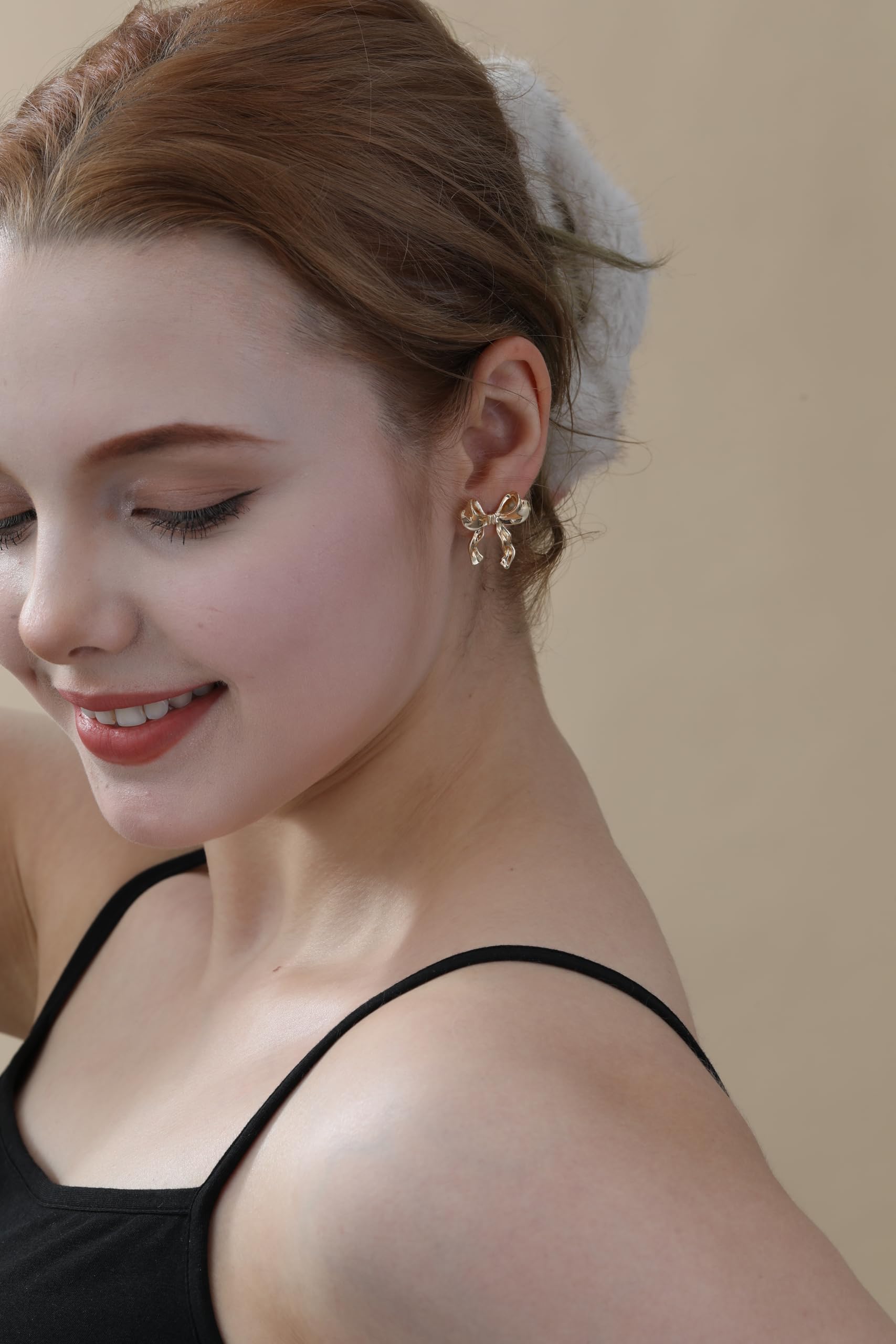 Elegant Gold Bow Earrings for Women & Girls - Trendy Ribbon Stud Jewelry for Christmas Gifts, Party, Wedding & Everyday Wear