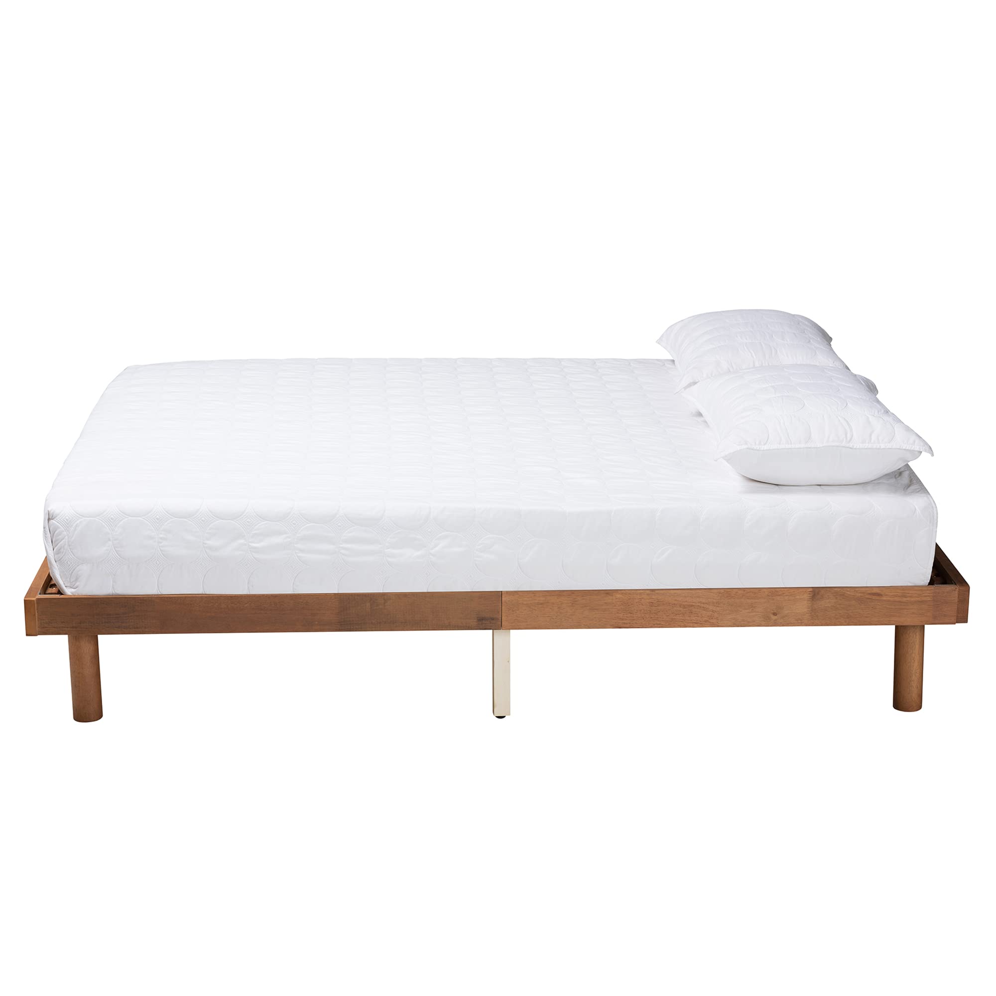Baxton Studio Winston Queen Bed Frame in Walnut Brown - Solid Wood Platform Bed with Upholstered Headboard for Modern Bedroom Decor