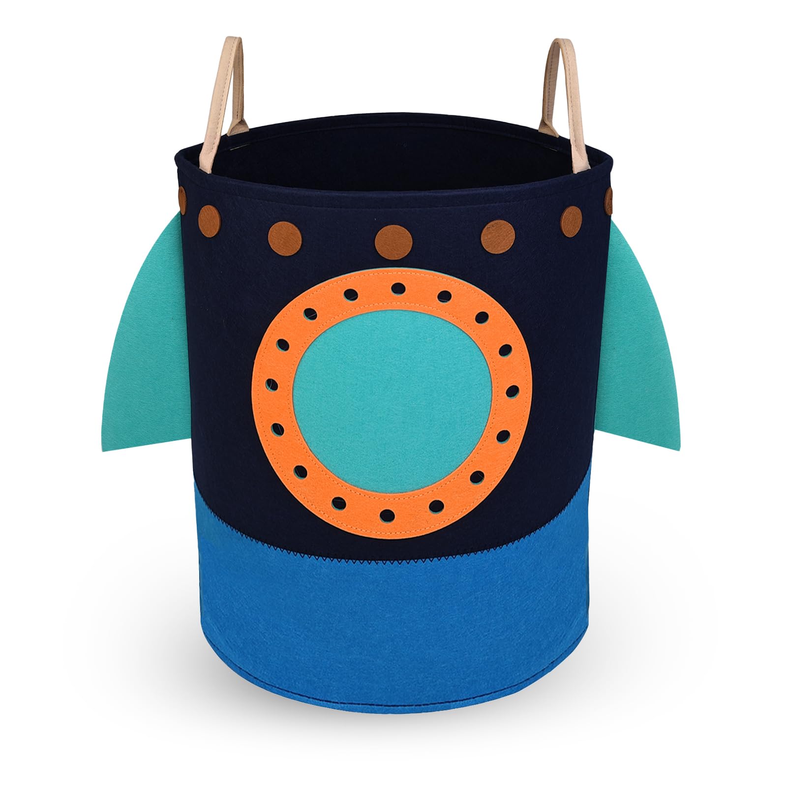 Large Kids Laundry Hamper Basket with Carry Handle - Rocket Design for Toy Storage, Baby Clothes & Bedroom Decor - Perfect for Boys & Girls Room Organization