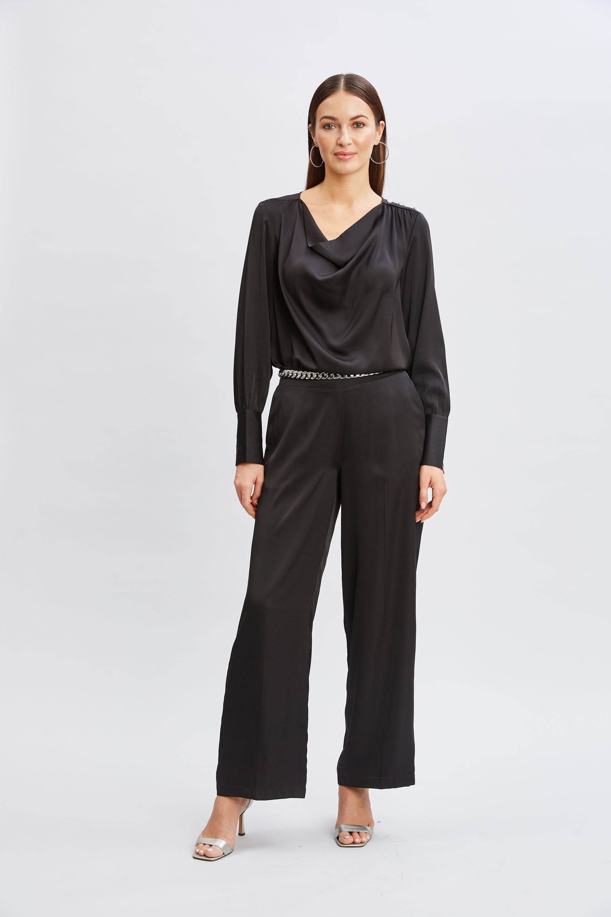 Tahari Women's Satin Cowl Neck Jewel Embellished Blouse - Elegant Evening Wear for Parties & Special Occasions