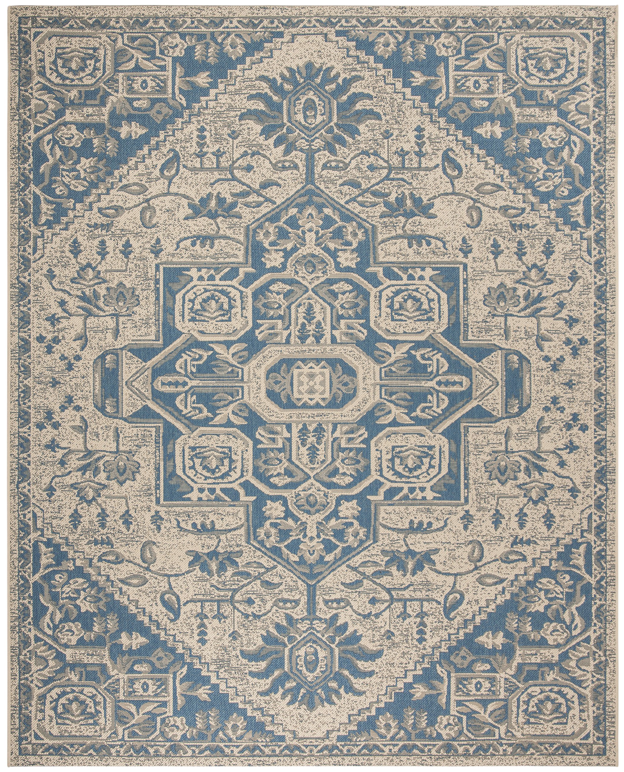 SAFAVIEH Linden Collection 8' x 10' Blue & Cream Oriental Medallion Area Rug - Indoor/Outdoor Use, Non-Shedding & Easy to Clean - Perfect for Patio, Backyard, Porch, Deck & Mudroom Decor
