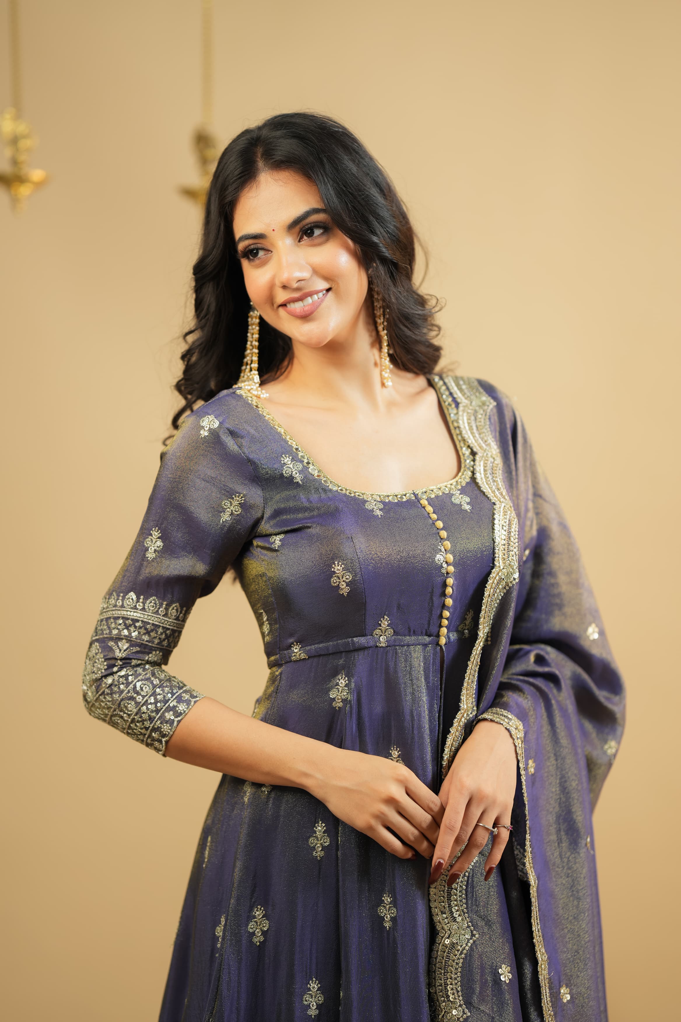 Premium Swastik Embroidered Anarkali Dress with Skirt Set - Elegant Indian Ethnic Wear for Festivals, Weddings & Special Occasions