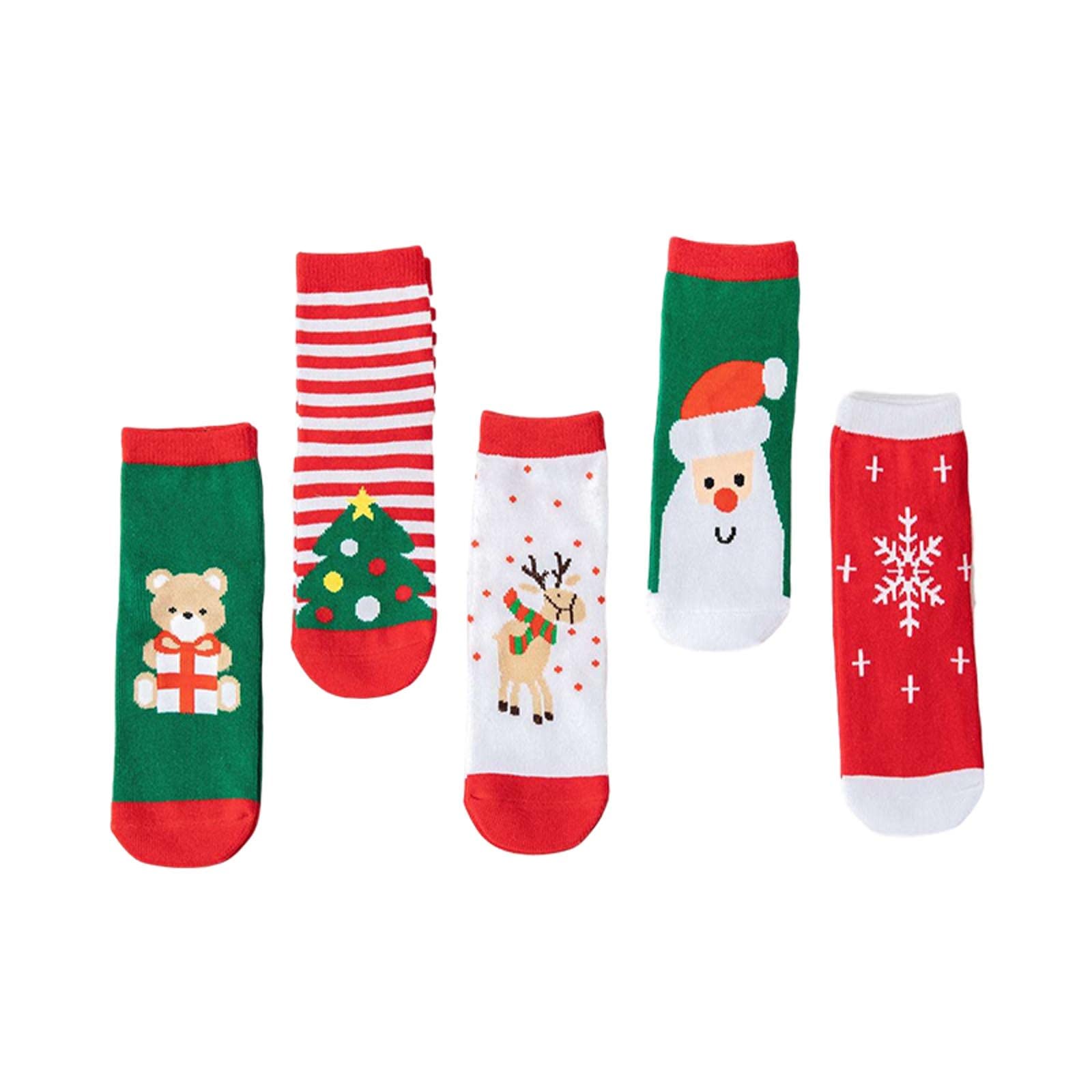 5 Pairs Cute Christmas Socks for Kids - Unisex Boys & Girls Cotton Holiday Socks with Cartoon Designs - Warm Winter Gift for Family & Friends - Perfect for Xmas Parties, Stocking Stuffers & Cozy Home Wear