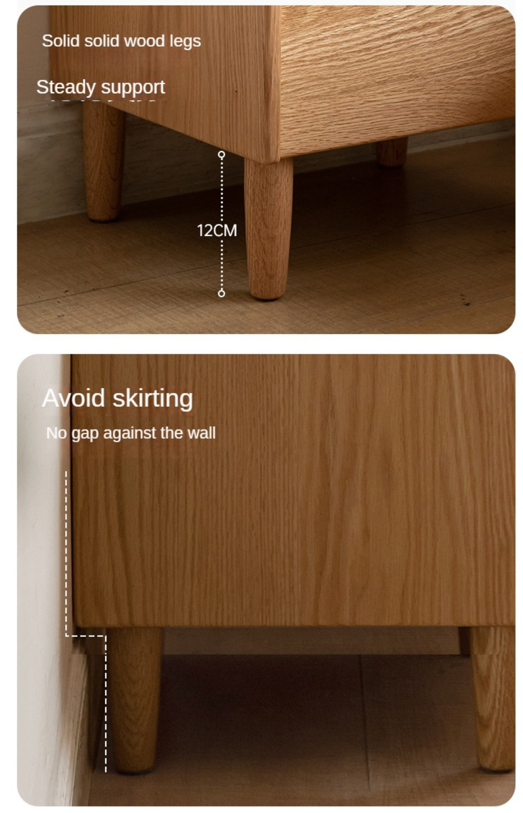 Solid Oak Wood Nightstand with Glass Top - Modern Bedside Table for Bedroom, Living Room, or Office