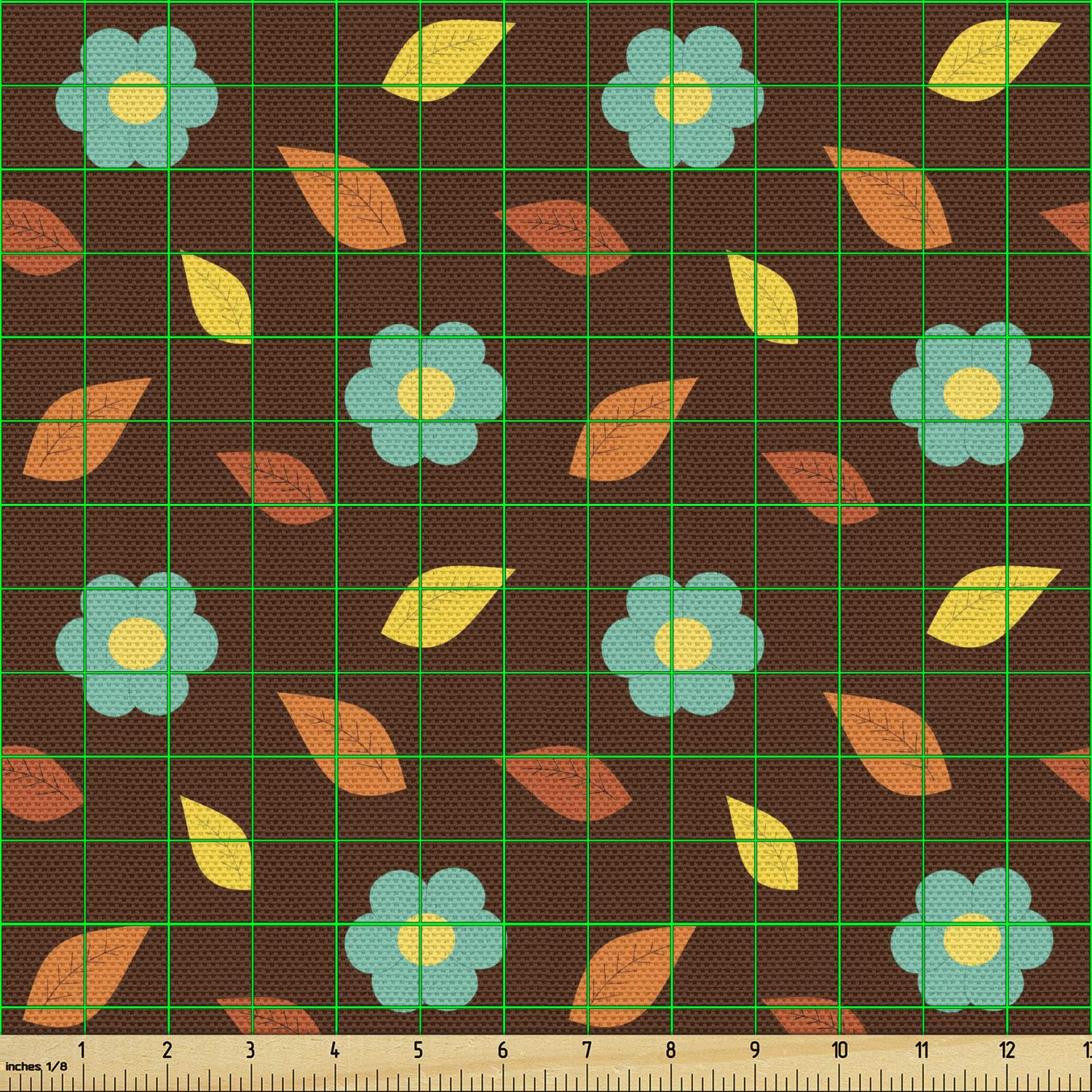 Ambesonne Autumn Fabric by The Yard - Warm Fall Tone Leaf Tree Floral Print Upholstery Fabric for Sofa, Curtains & Home Decor (10 Yards, Chocolate & Turquoise) | Perfect for Seasonal Home Accents, DIY Crafts & Cozy Interior Design