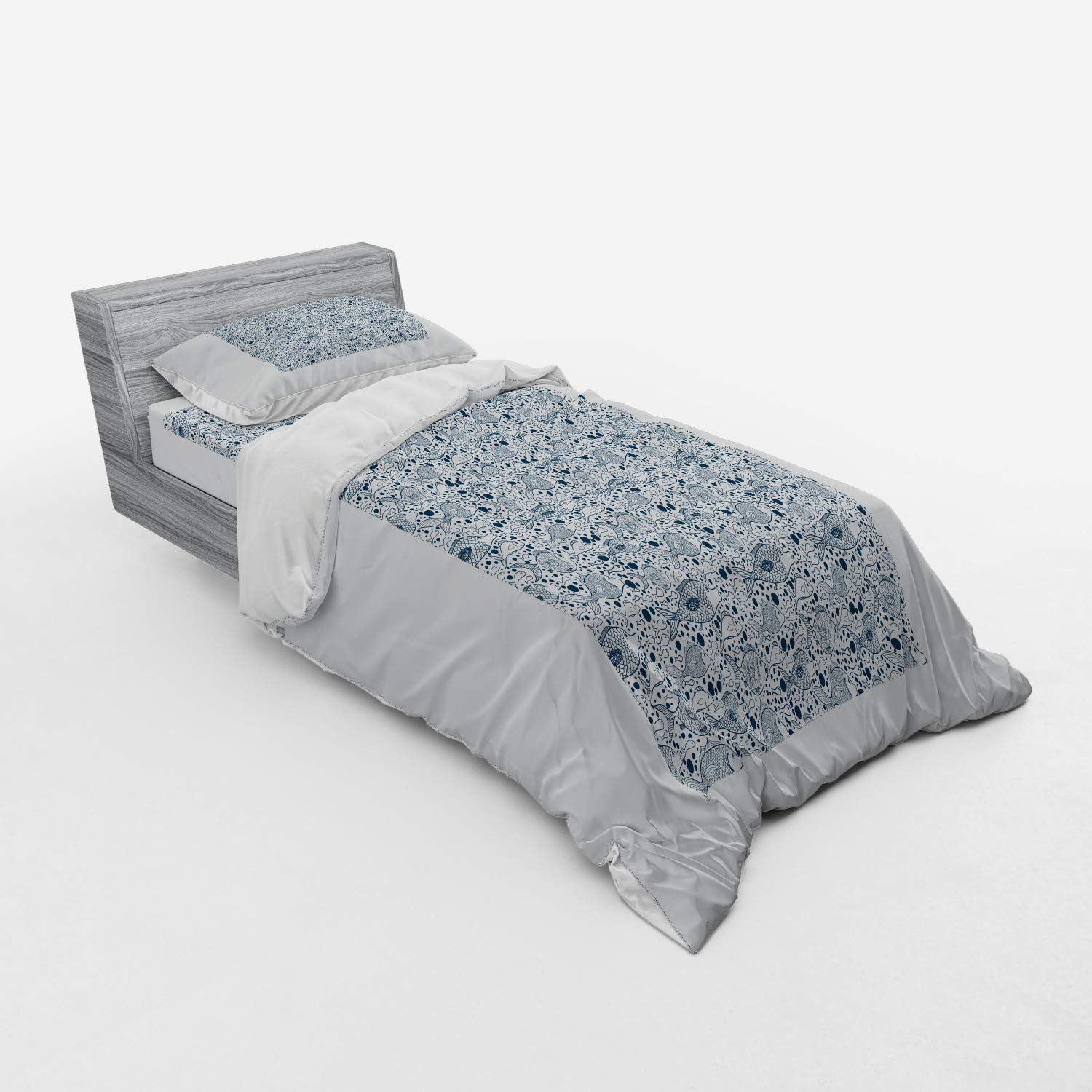 Ambesonne Blue Duvet Cover Set - Underwater Sea Life Fish with Bubbles Design, Funky Art Style 3-Piece Bedding Set with Sham & Fitted Sheet, Twin XL Size - Perfect for Kids' Rooms, Beach Themed Decor, and Ocean Lovers' Bedrooms