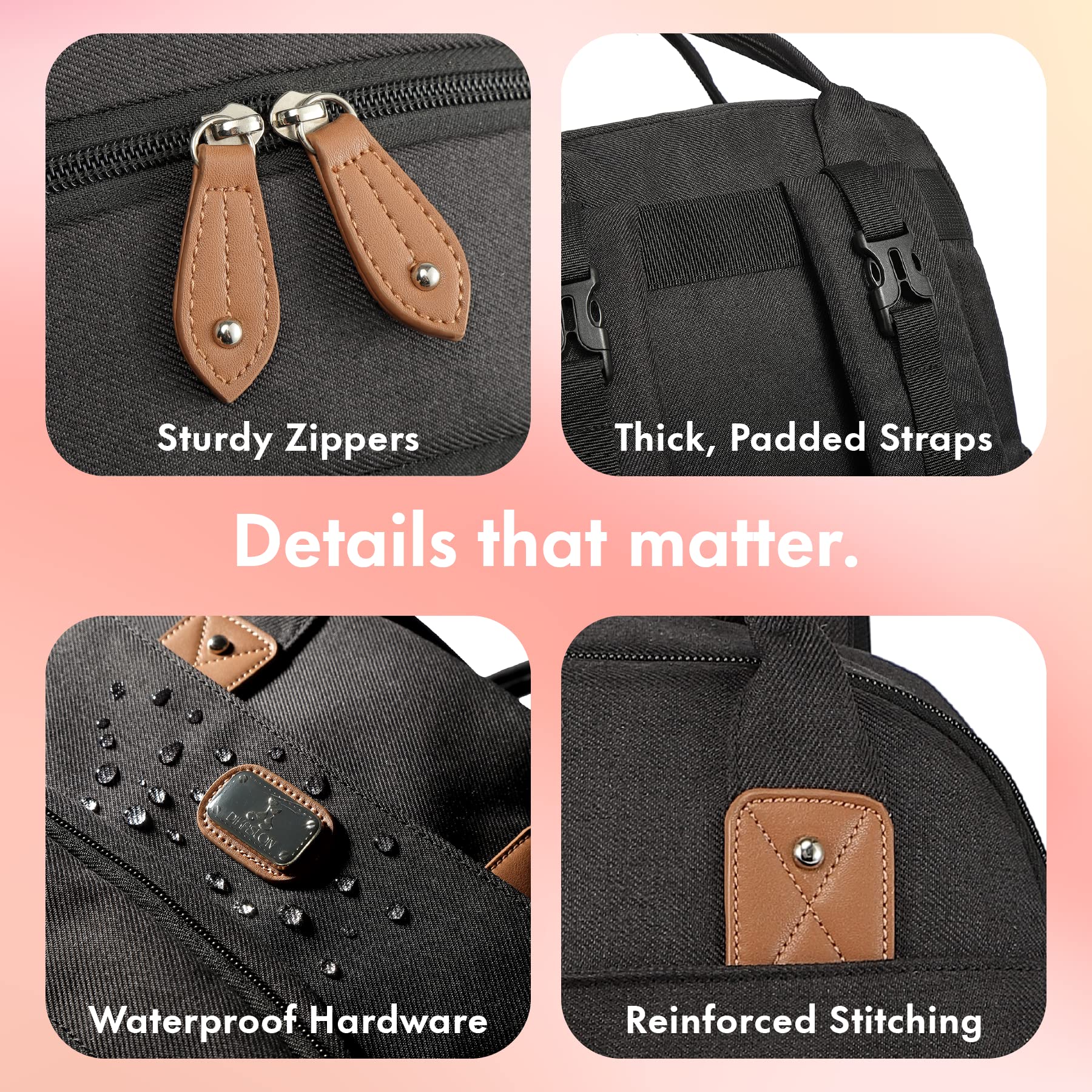 Diaper Bag Backpack with Changing Pad & Stroller Straps - Large Unisex Baby Bag for Boys & Girls - Waterproof Travel Backpack for Moms & Dads - Perfect for Daycare, Travel & Outings - Black