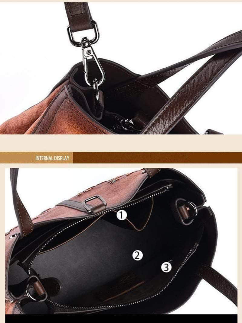 Nesitu A4 Floral Print Genuine Leather Women's Handbag - Elegant Purse for Work, Travel & Everyday Use