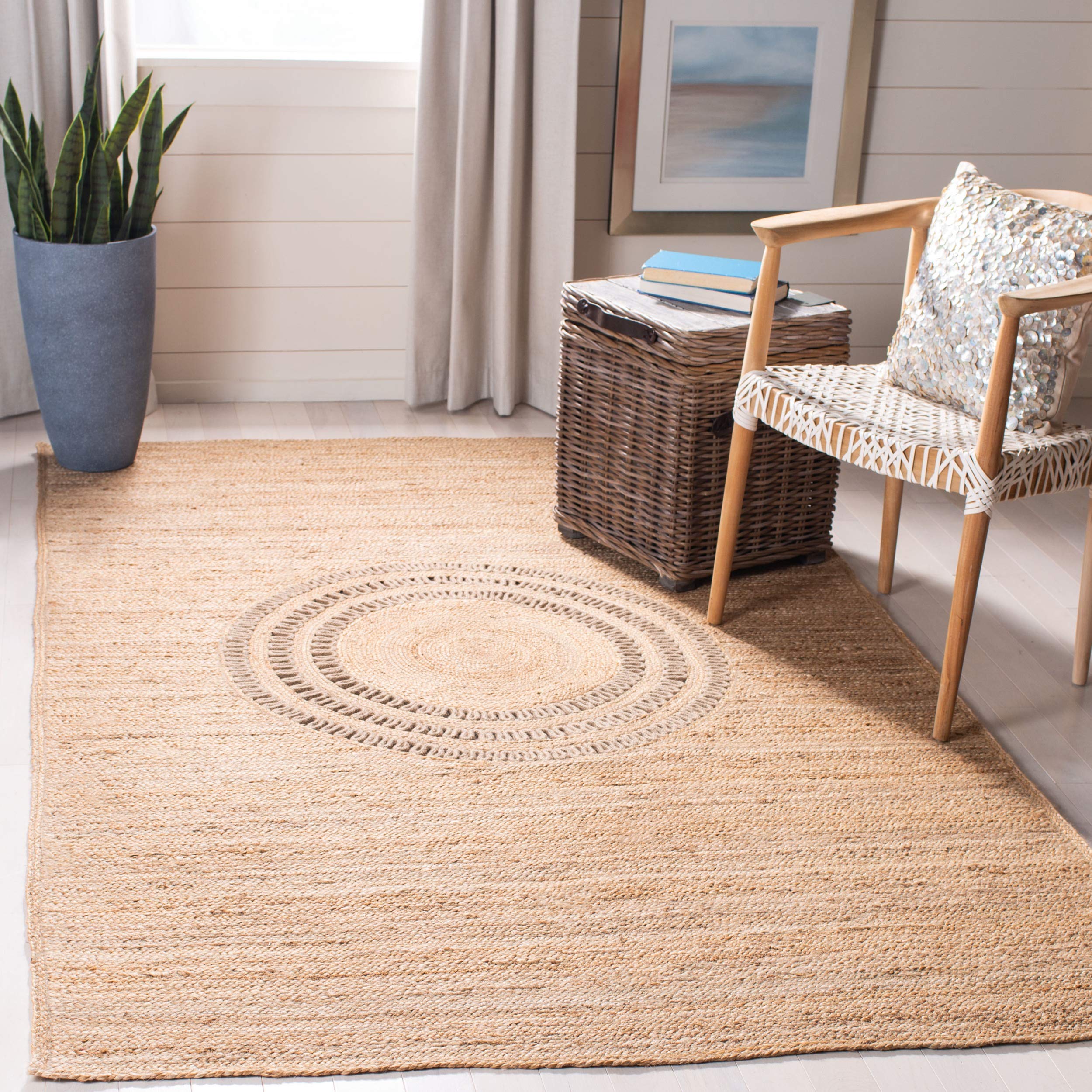 SAFAVIEH Natural Fiber Collection 6' Square Beige NF372B Handmade Boho Farmhouse Jute Area Rug - Perfect for Living Room, Bedroom & Boho Decor