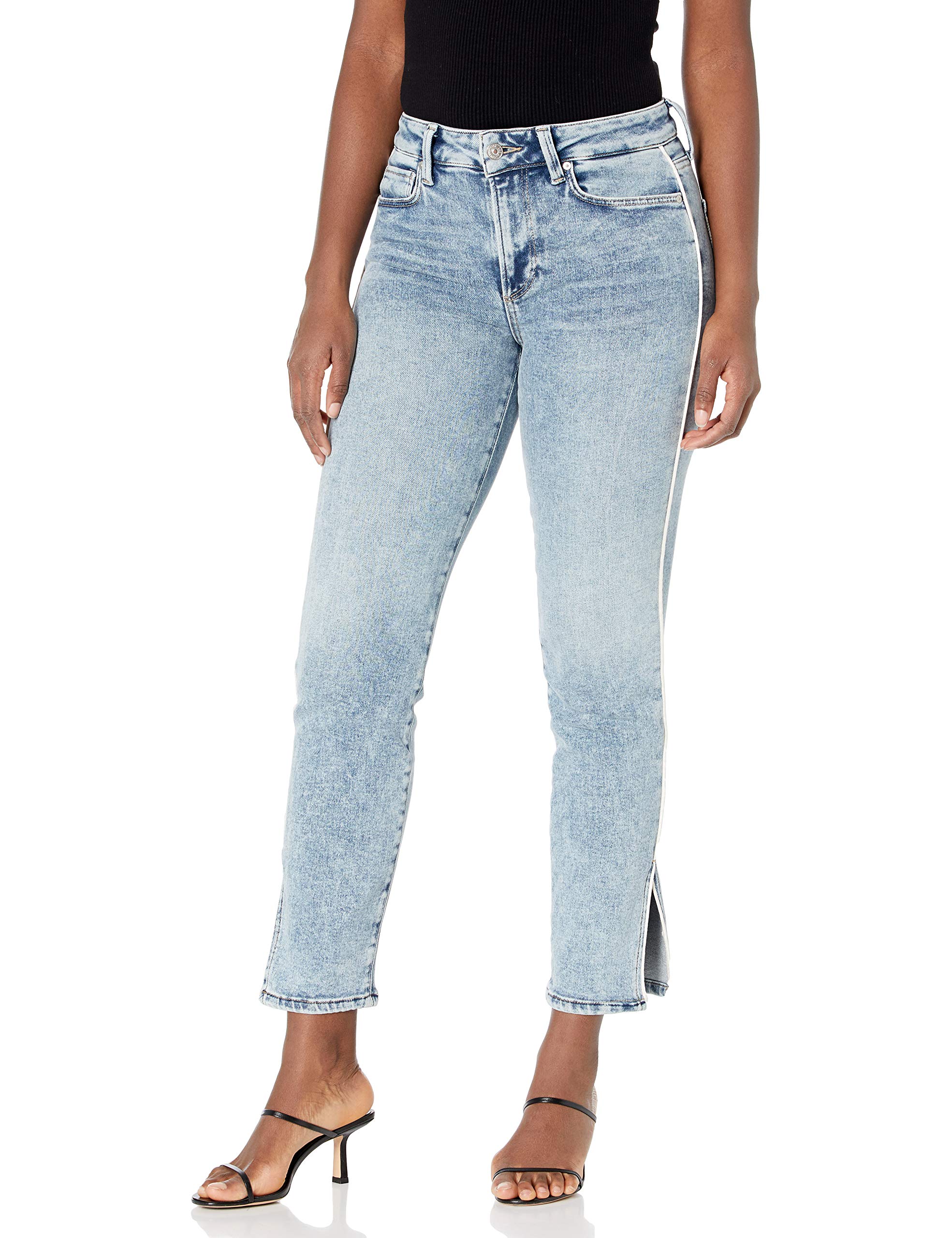 PAIGE Women's Cindy Vintage High Rise Straight Leg Jeans with Outseam Slit - Classic Denim for Casual Wear, Office & Night Out