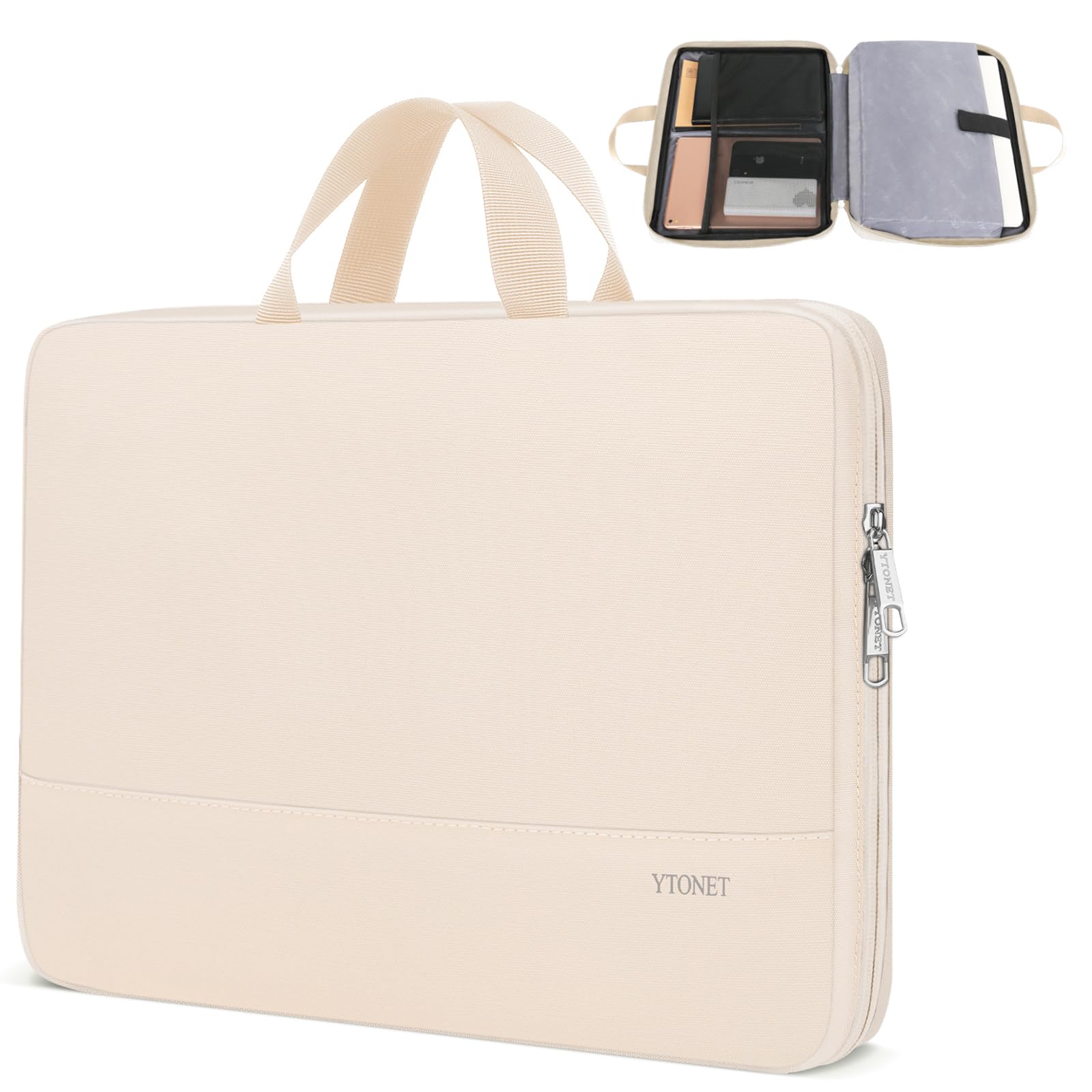 Ytonet 15.6 Inch TSA Approved Laptop Sleeve - Water Resistant Slim Travel Case for MacBook, HP, Dell, Lenovo, Asus Notebooks - Stylish Beige Design, Perfect for Work, School, and Travel