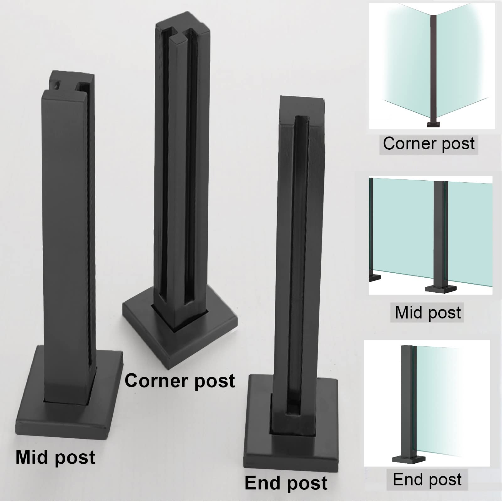 Black Glass Panel Fencing Railing Post - Balustrade End/Mid/Corner Metal Column for Indoor & Outdoor Glass Fence - Fits 10-12mm Thick Glass - 80cm/31.5in Height - Modern Home & Garden Security Barrier for Patio, Pool, Deck, and Staircase