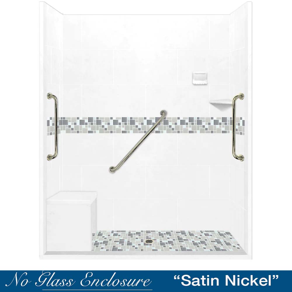 Freedom Zero Newport Natural Buff 60 Alcove Stone Shower Enclosure Kit - Waterproof Bathroom Upgrade for Modern Homes & Spa-Like Experience