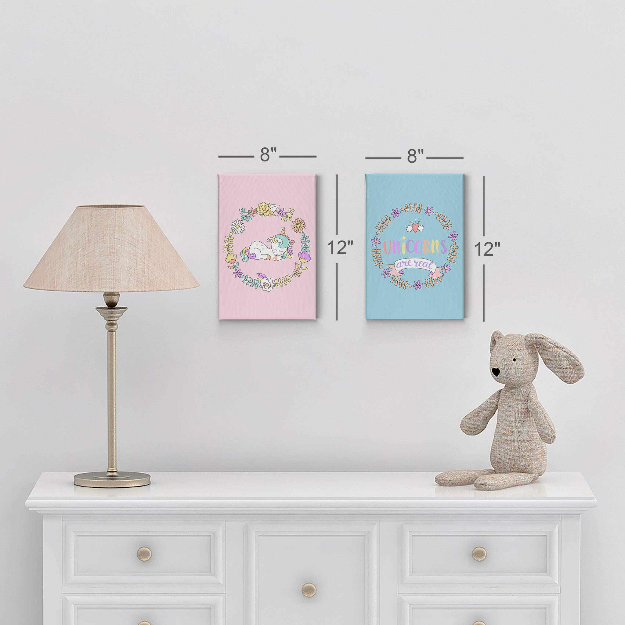 Cute Unicorn Wall Art Decor - 2 Panel Canvas Print Set for Kids Room, Nursery & Baby Room - Pink & Blue Background - Handmade in USA (36x24 Inches x2) - Perfect for Birthday Gifts, Children's Bedroom Decor & Playroom Wall Art