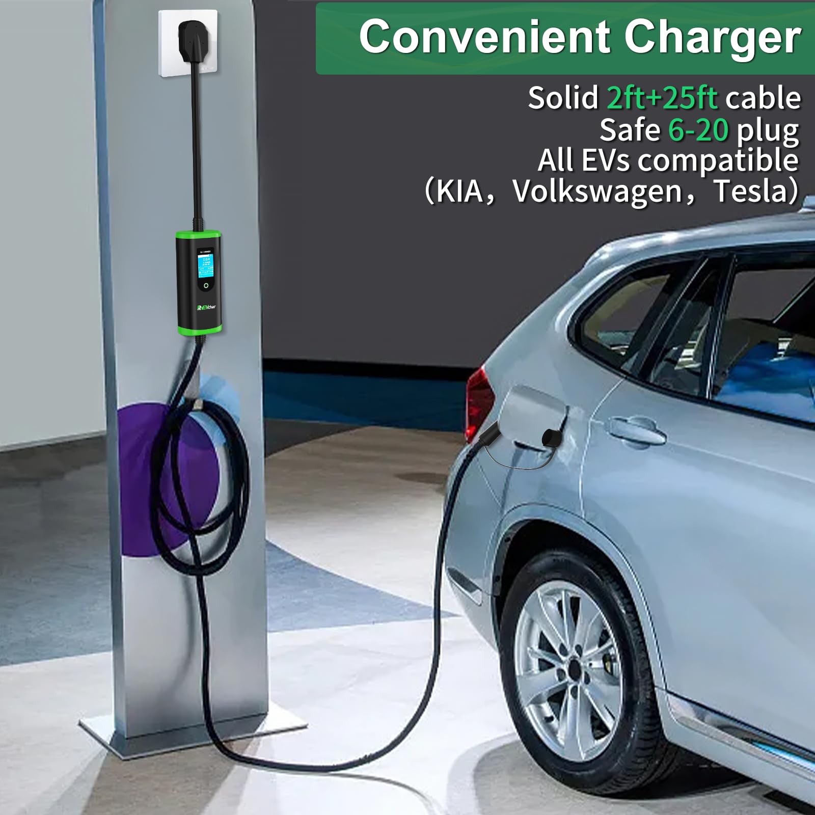 40A Level 2 EV Charger with J1772 Connector - 9.6KW Fast Charging Station (14-50 Plug) for Tesla, Nissan Leaf, Chevy Bolt & All Electric Vehicles - Perfect for Home & Workplace Charging