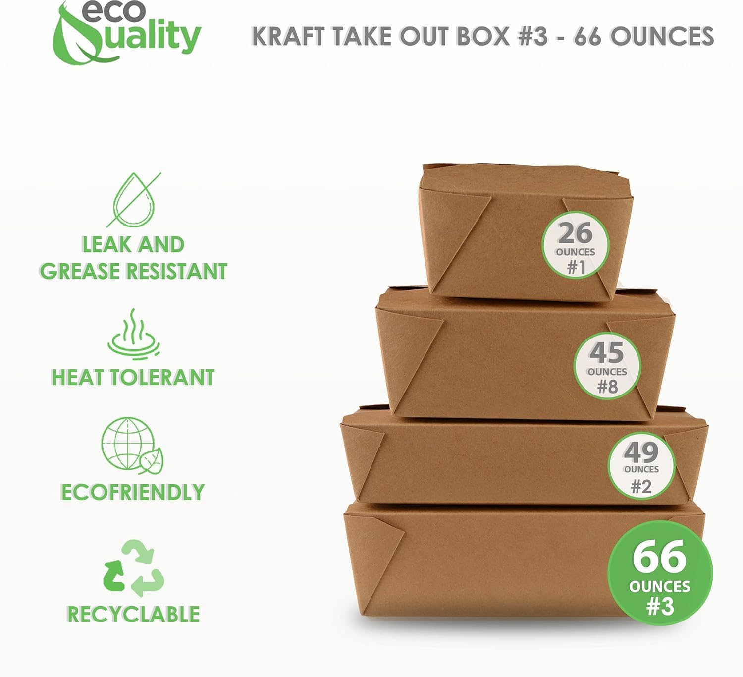 EcoQuality 400-Pack 66 oz Kraft Brown Paper Takeout Containers - Microwave Safe, Leak & Grease Resistant To-Go Boxes for Restaurants, Catering, Food Trucks - Recyclable Lunch Containers | Perfect for Takeout Meals, Food Delivery, Picnics & Office Lunches