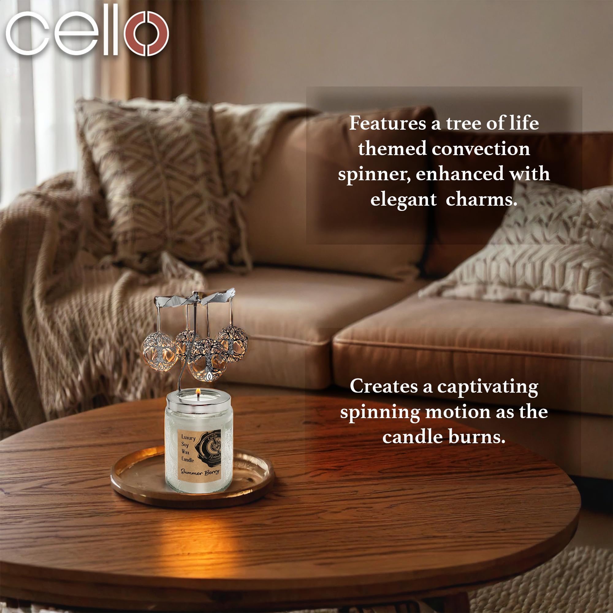 Elegant Cello Naked Candle with Convection Spinner - Tinted Rose Scented Candle for Home Decor, Romantic Gifts & Relaxation | Perfect for Weddings, Spa Nights & Cozy Evenings