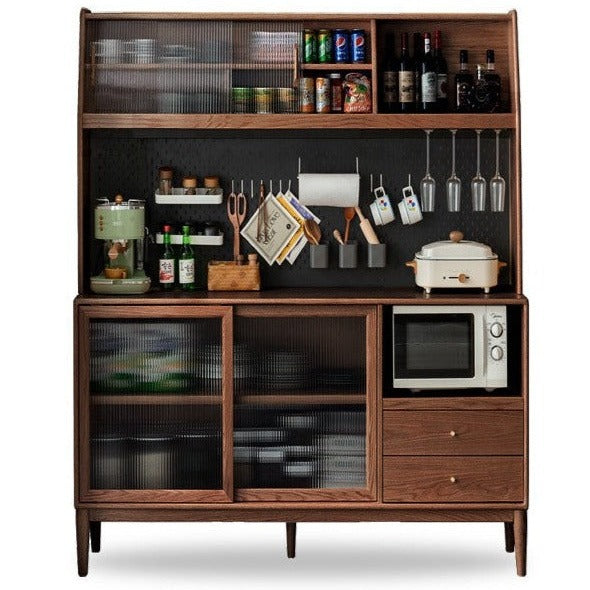 Solid Oak Wood Sideboard Buffet Cabinet - Multi-Functional Storage for Dining Room, Living Room & Entryway - Rustic Farmhouse Style Furniture for Home Decor