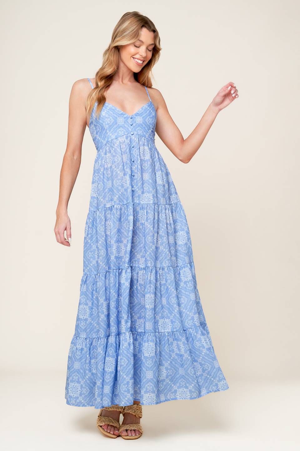 Hazy Days Maxi Dress in Slate Blue - Flowy Boho Summer Dress for Women, Perfect for Beach Vacations, Music Festivals & Casual Outings