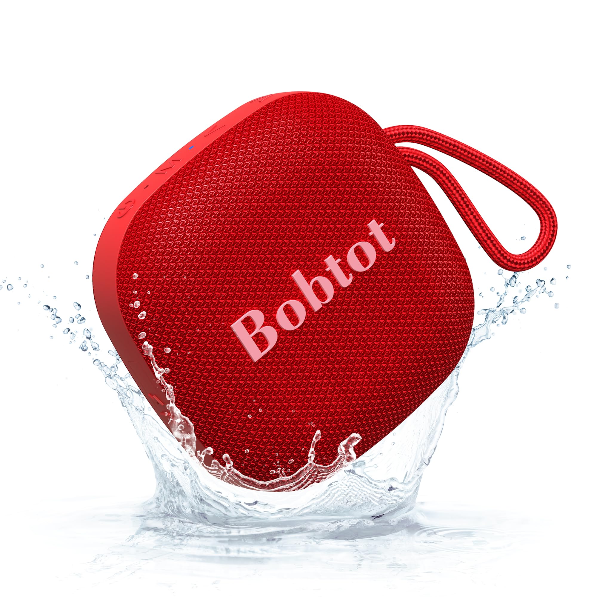 Bobtot Portable Bluetooth Speaker - IPX7 Waterproof, 16H Playtime, 10W Stereo Sound, TWS, Built-in Mic, Mini Size with Lanyard, Red - Perfect for Shower, Outdoor, and Travel