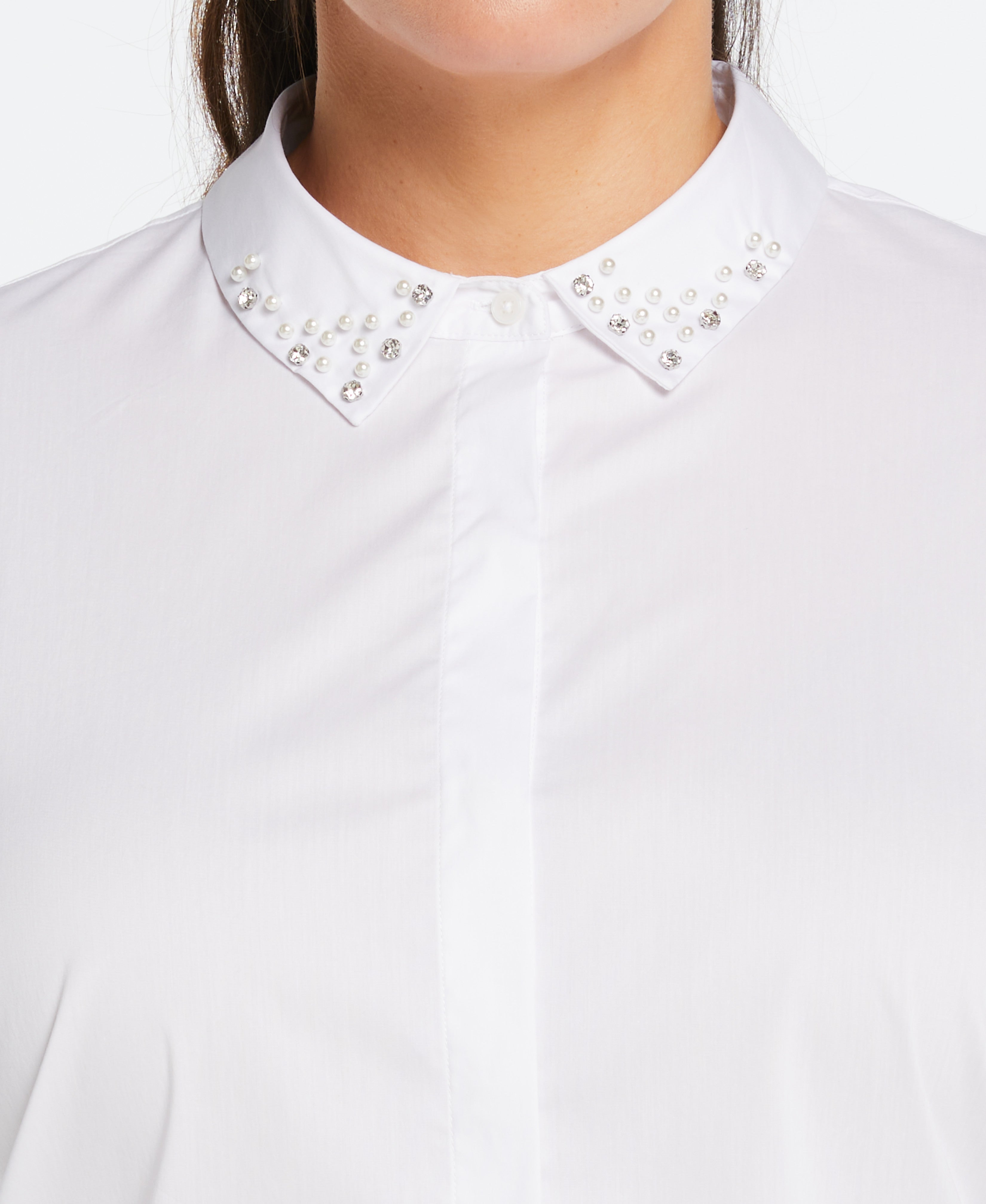Elegant Plus Size Embellished Collar Blouse for Women - Stylish Office & Party Wear - Flattering Loose Fit Tunic Top for Work & Special Occasions