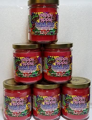 Trippy Hippie Smoke Odor Eliminator Candles - Set of 6 (13oz Each) | Natural Air Freshener for Home, Yoga Studio & Meditation Spaces | Long-Lasting Aromatherapy & Stress Relief