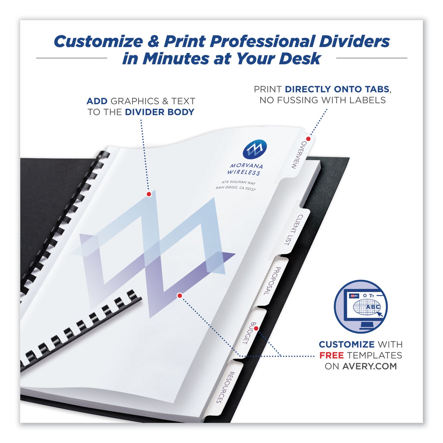 Avery® Customizable Print On Dividers - 5 Tab, 11 x 8.5 Inches, White, Unpunched, 5 Sets - Perfect for Office Organization, Filing Systems & School Binders