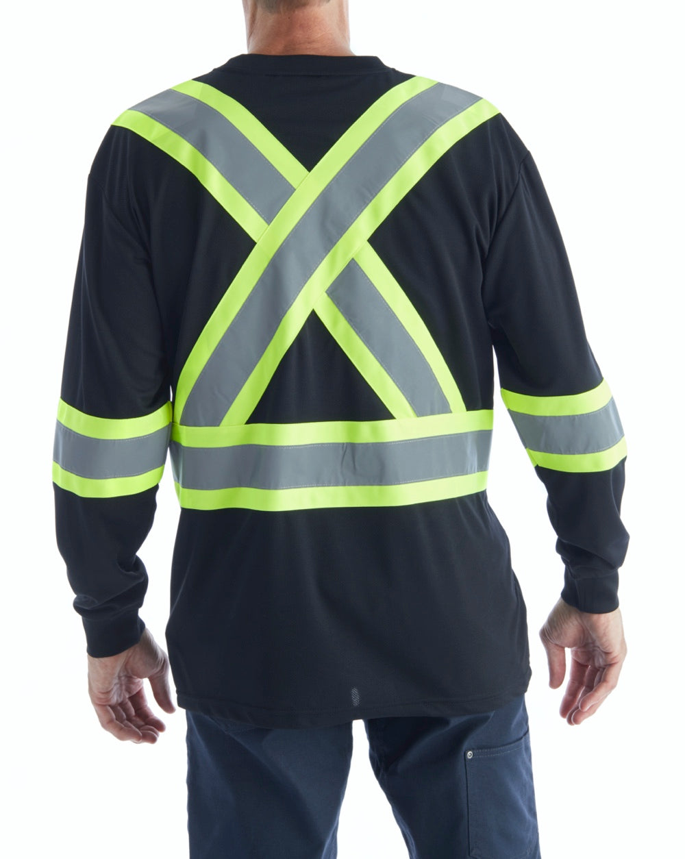 Terra Hi-Vis Long Sleeve Work Shirt 116525BK - Black Reflective Safety Shirt for Construction & Outdoor Work