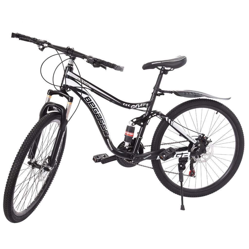 Premium 21-Speed Full Suspension Mountain Bike - 26/27 Inch Carbon Steel Frame for Adults & 20 Inch Kids Bike - All-Terrain Trail, Beach & Sand Riding (Black) - Perfect for Off-Road Adventures, Family Cycling & Outdoor Exploration