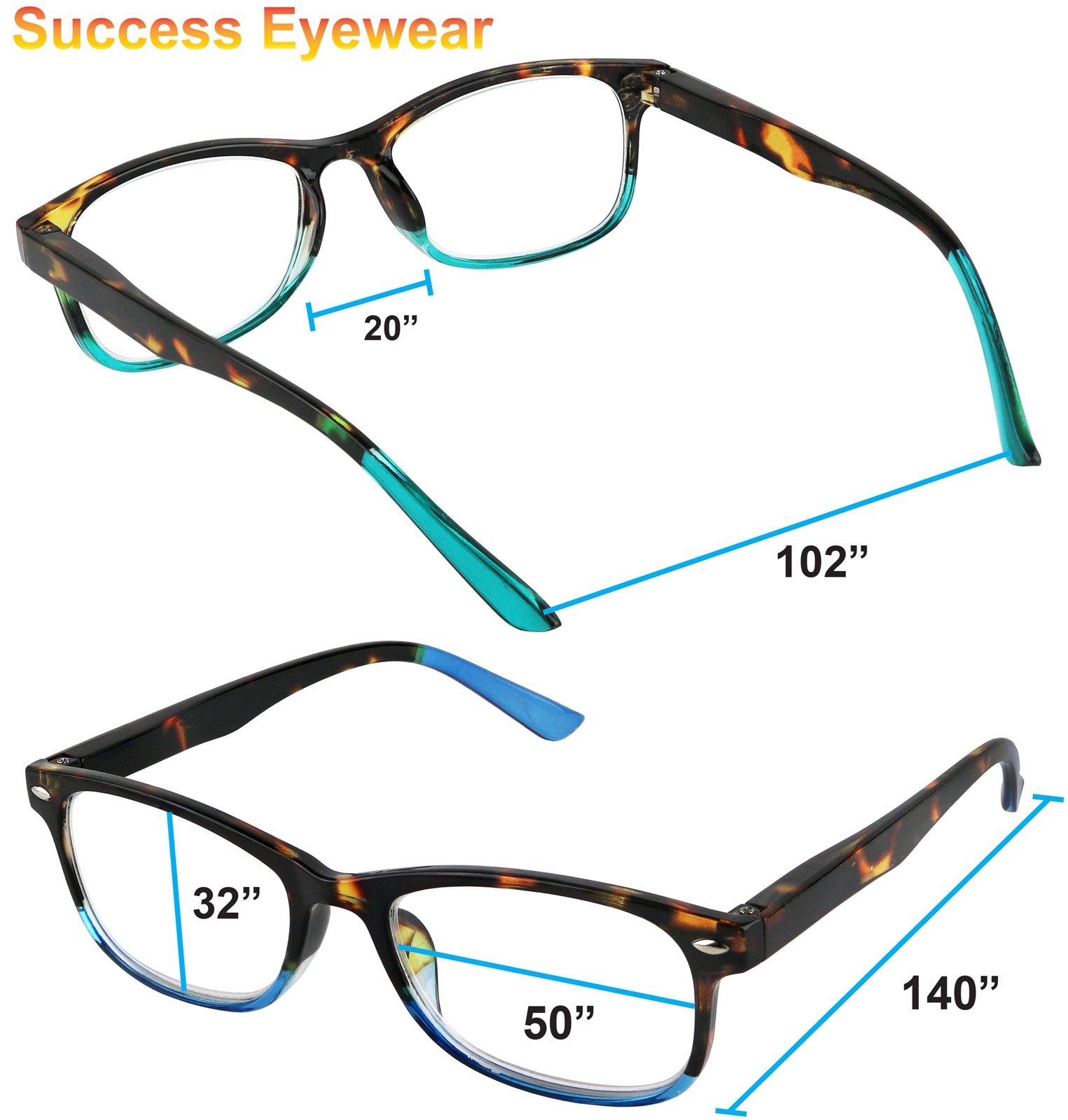 Success Eyewear Reading Glasses Set of 3 - Lightweight Spring Hinge Readers for Men & Women (+1.00 to +3.50 Strength) - Perfect for Reading Books, Using Smartphones & Computer Work