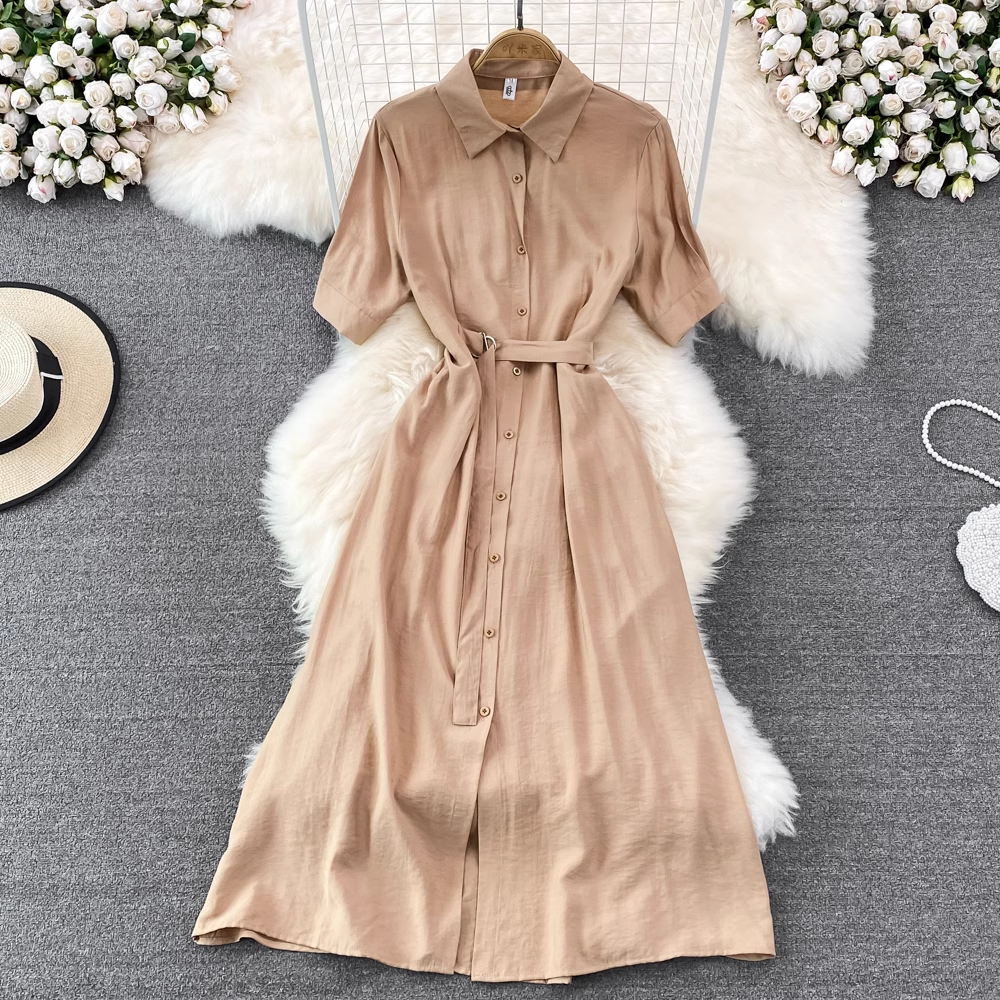 Stylish A-Line Denim Skirt for Women - Mid-Length Button Down Shirt Dress with Pockets | Casual Office Wear, Weekend Outfits & Spring Summer Fashion