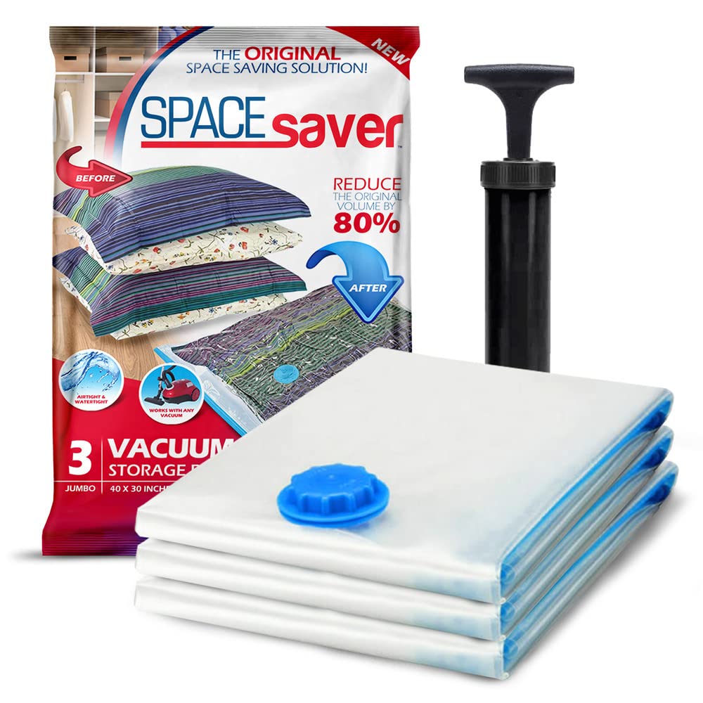 Premium Vacuum Storage Bags (Jumbo 3 Pack) - Save 80% Closet Space for Comforters, Blankets & Seasonal Clothes | Heavy Duty Compression Seal | Includes Hand Pump | Perfect for Home Organization, Travel & Seasonal Storage