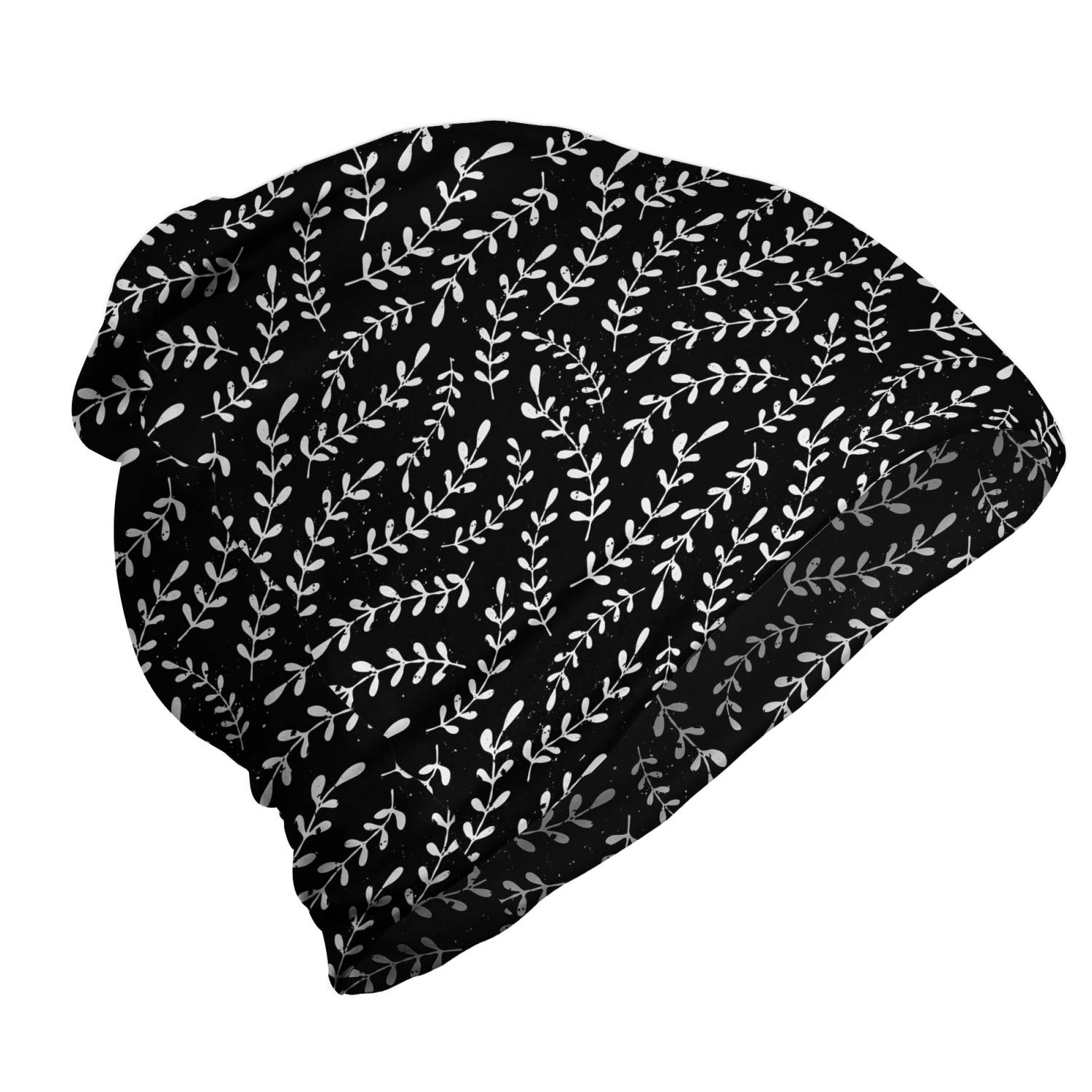 Ambesonne Unisex Beanie with Laurel Plant Silhouettes - Warm Winter Knit Hat for Men & Women - Perfect for Hiking, Camping, and Outdoor Activities