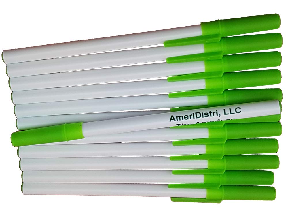 Custom Slim Ballpoint Pens - Personalized White Body with Apple Green Cap - 12 Pack - FREE Engraving - Perfect for Office, School & Corporate Gifts
