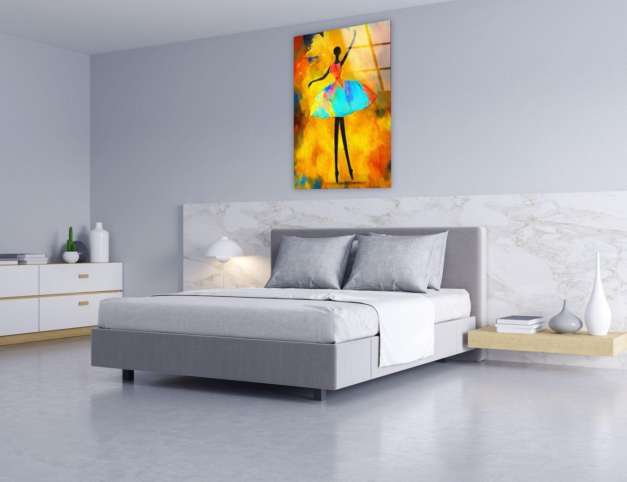 Elegant Ballerina Painting Glass Wall Art - Handmade Ballet Dancer Decor for Living Room, Bedroom & Office - Perfect Gift for Dance Lovers