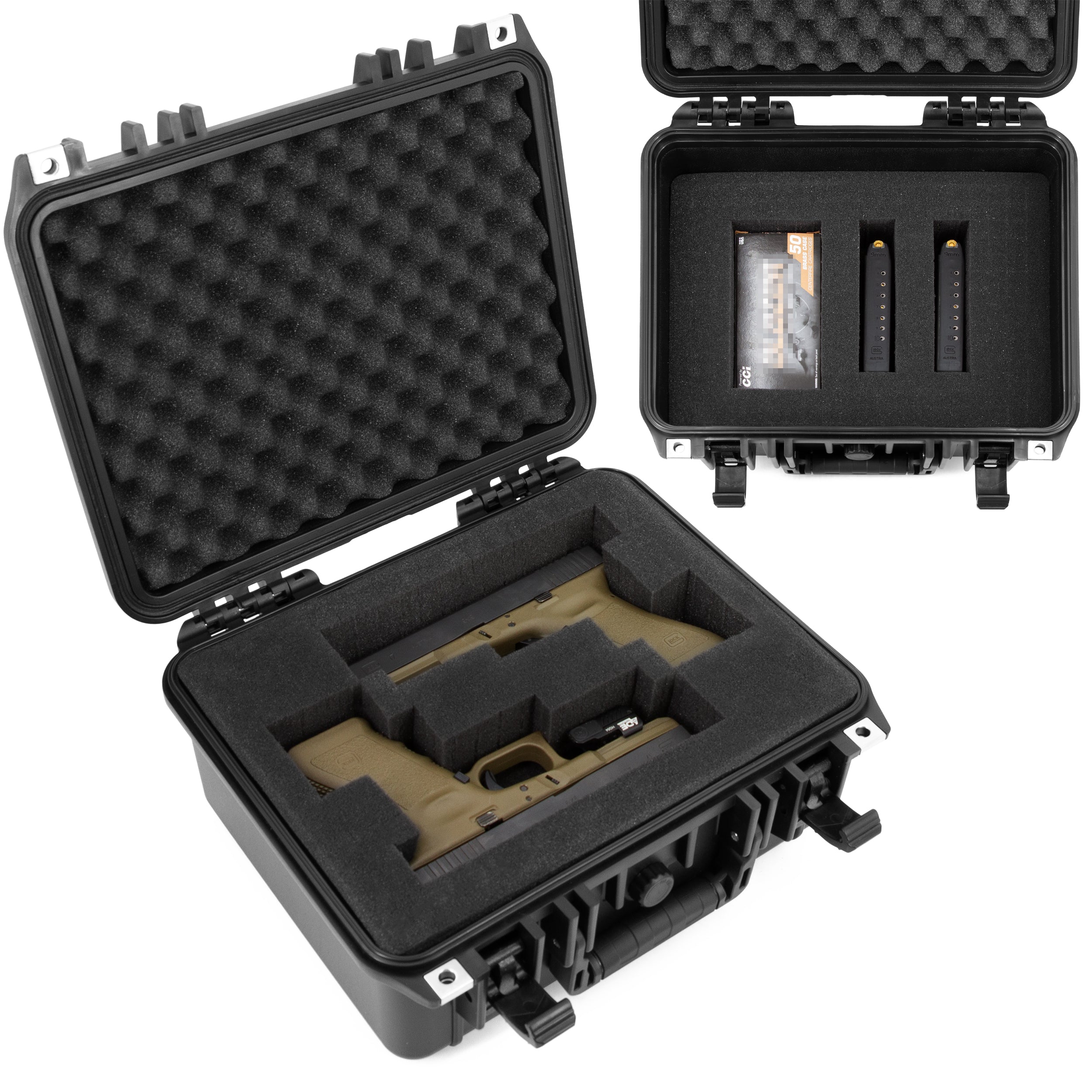CASEMATIX 13 Hard Case for 2 Handguns - Waterproof & Shockproof Pistol Case with Accessory Storage | Secure Storage for Multiple Magazines & Firearms | Ideal for Range, Travel & Home Protection