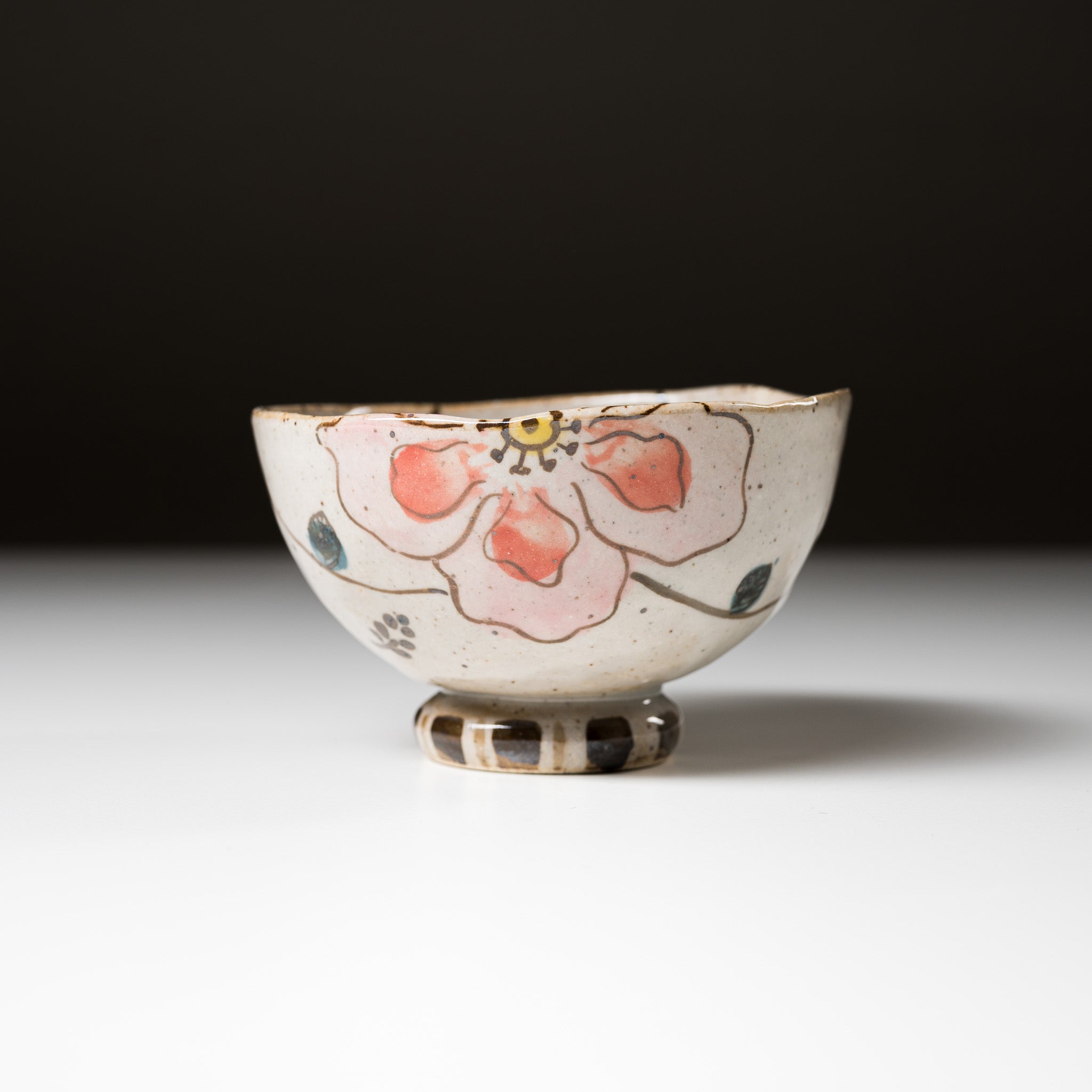 Mino Ware Wildflowers Rice Bowl - Handcrafted Japanese Ceramic Pink Tea Bowl for Sushi, Ramen & Matcha | Perfect for Dining, Gifts & Home Decor
