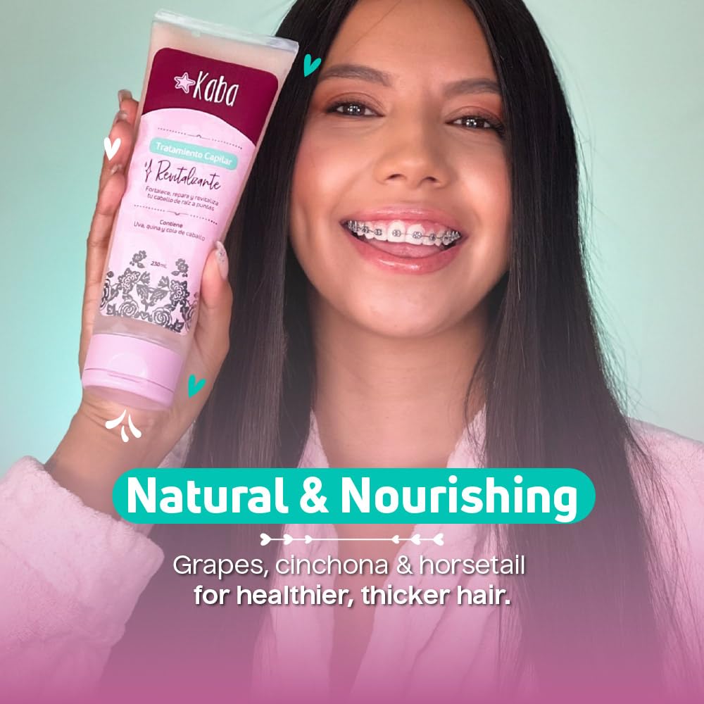 Kaba Revitalizing Hair Treatment with Grapes, Cinchona & Horsetail Extract - Thickening, Moisturizing & Restoring Hair Mask for Fuller Hair (7.8 Oz) - Perfect for Damaged, Dry & Thin Hair Care Routine