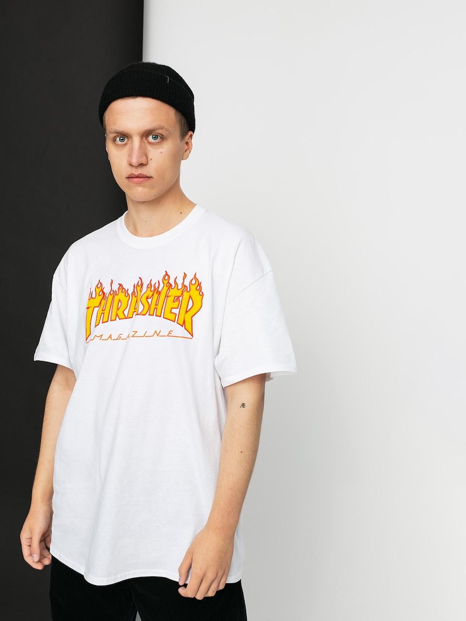 Thrasher Flame White T-Shirt - Men's Graphic Tee for Skateboarding & Streetwear Fashion | Perfect for Casual Wear, Concerts, and Urban Style