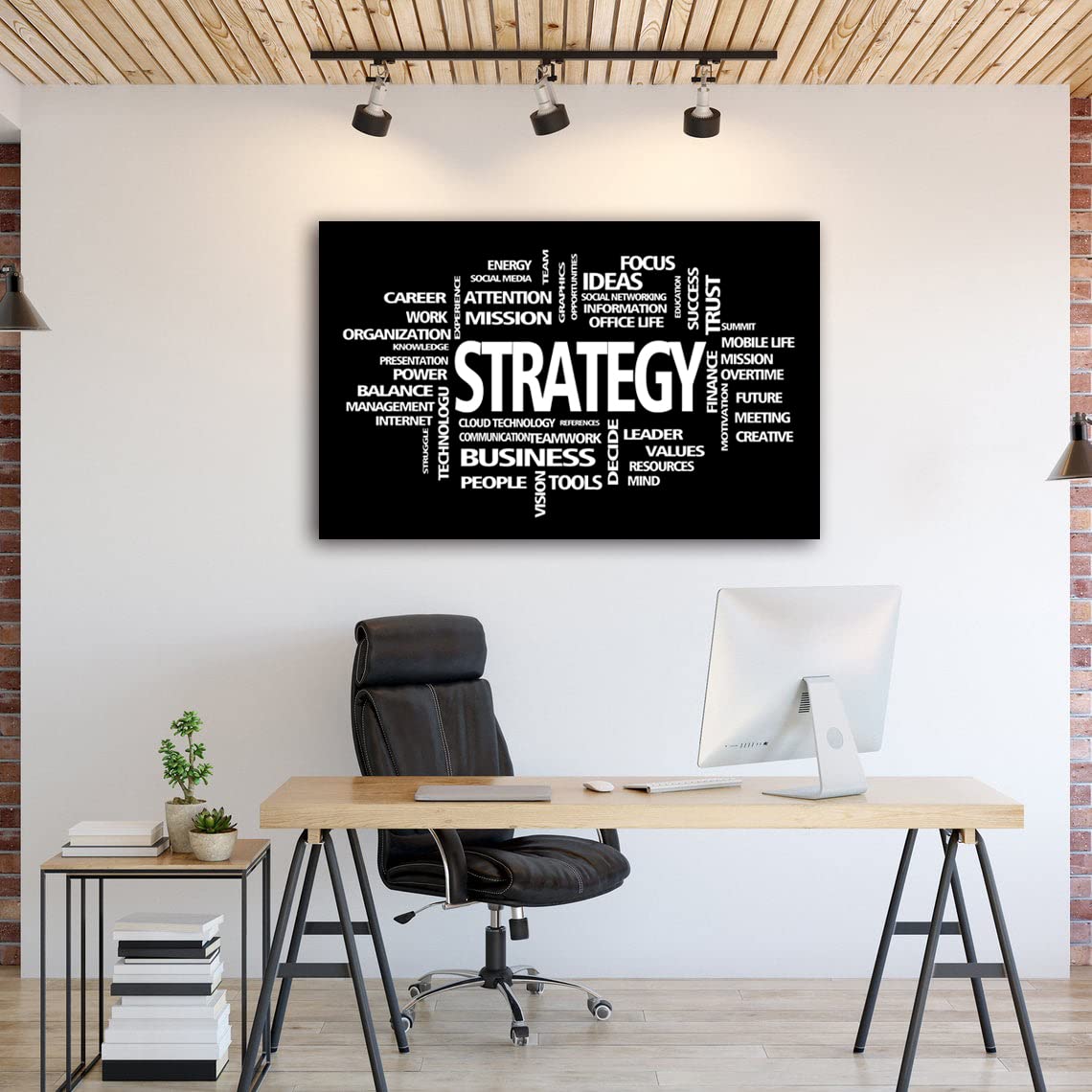 Motivational Office Strategy Canvas Wall Art - Inspirational Entrepreneur Business Quotes for Modern Workspace - Large Framed Painting Easy to Hang - Perfect for Office, Home Office & Corporate Decor