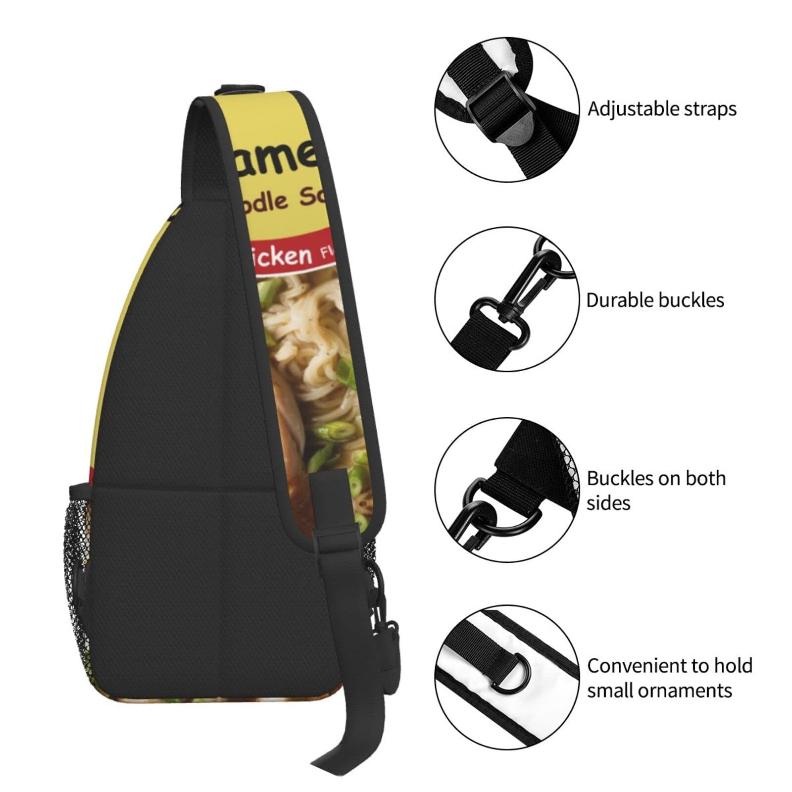 Stylish Unisex Crossbody Sling Backpack with Ramen Noodle Soup Chicken Print - Lightweight Shoulder Bag for Men & Women (Black) | Perfect for Travel, Shopping & Everyday Use