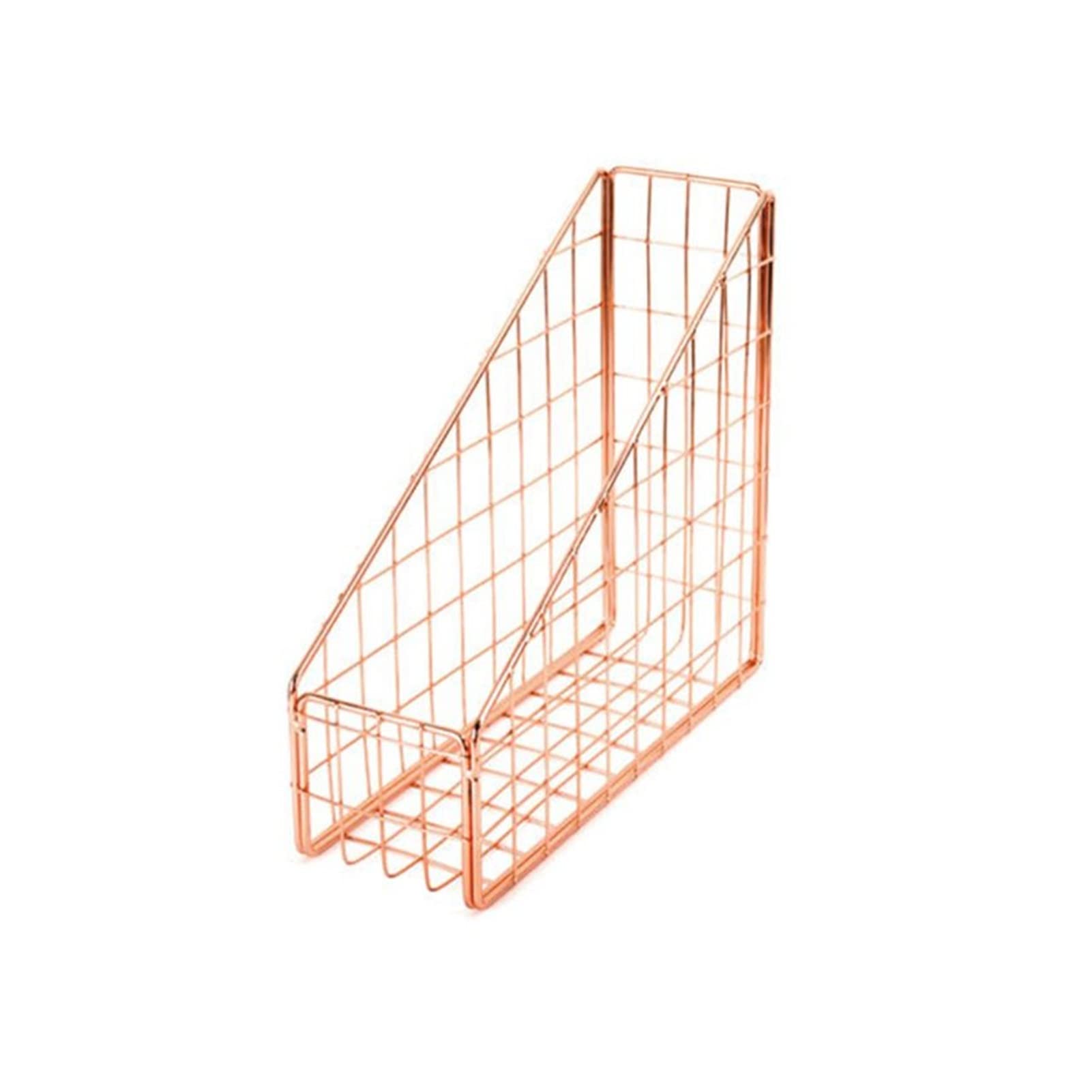 Nordic Wrought Iron Desktop File Organizer - Single Layer Grid Magazine Holder, Book & Stationery Storage Tray for Home Office (Rose Gold) | Perfect for Desk Organization, Document Sorting & Workspace Decluttering