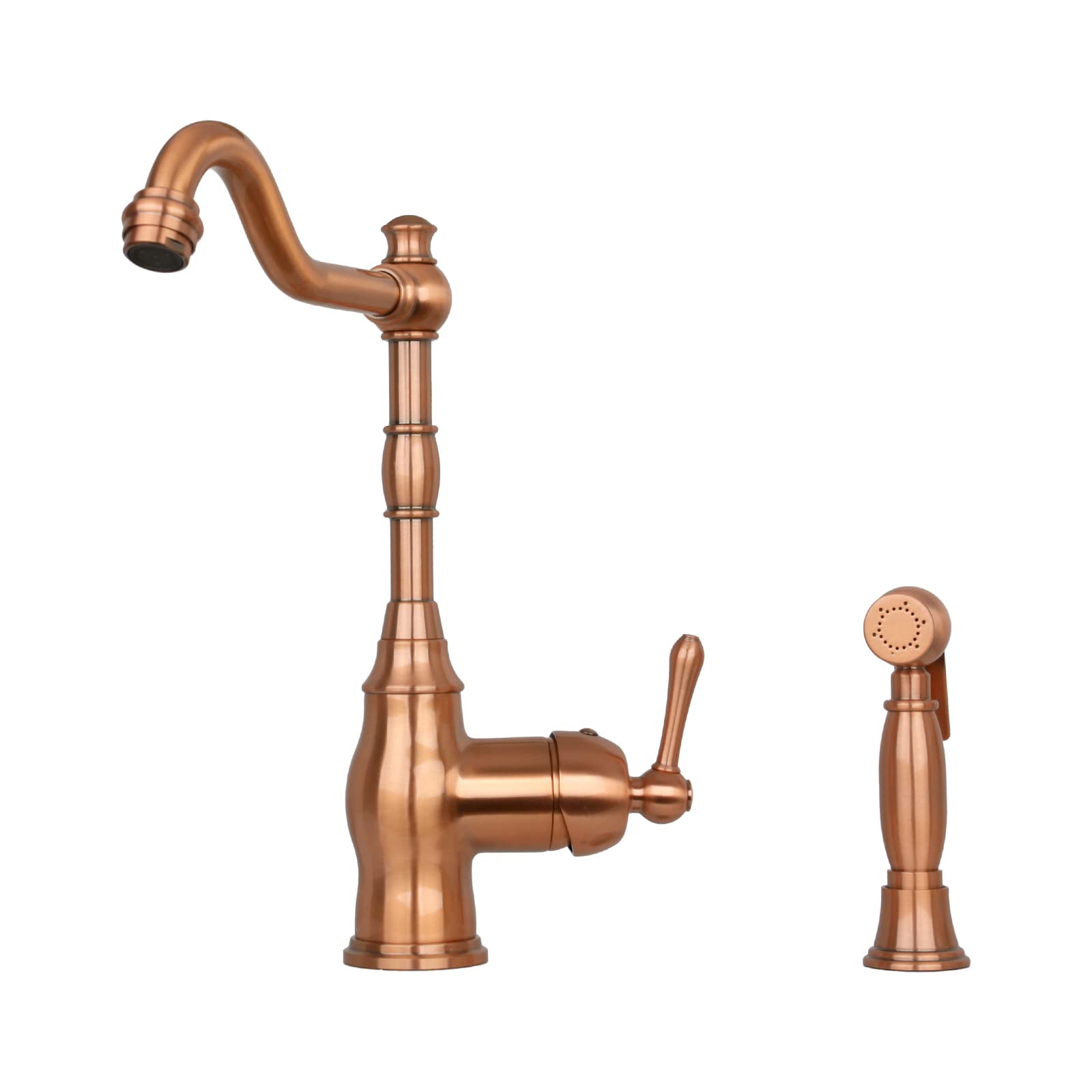 Akicon One-Handle Copper Widespread Kitchen Faucet with Side Sprayer - Modern Pull-Out Sprayer for Washing Dishes & Filling Pots (Farmhouse, RV, Restaurant Use)