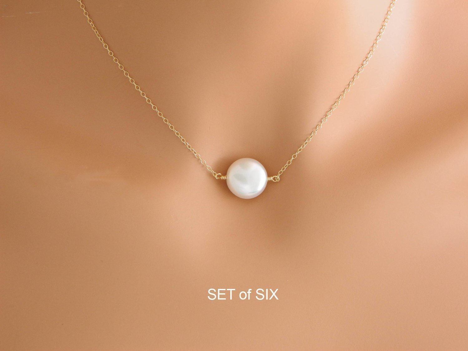 Elegant GOLD Single Pearl Necklace for Women - Perfect Bridesmaid Jewelry Gift Set - Classic Pearl Pendant Necklace for Wedding Party, Anniversary & Special Occasions
